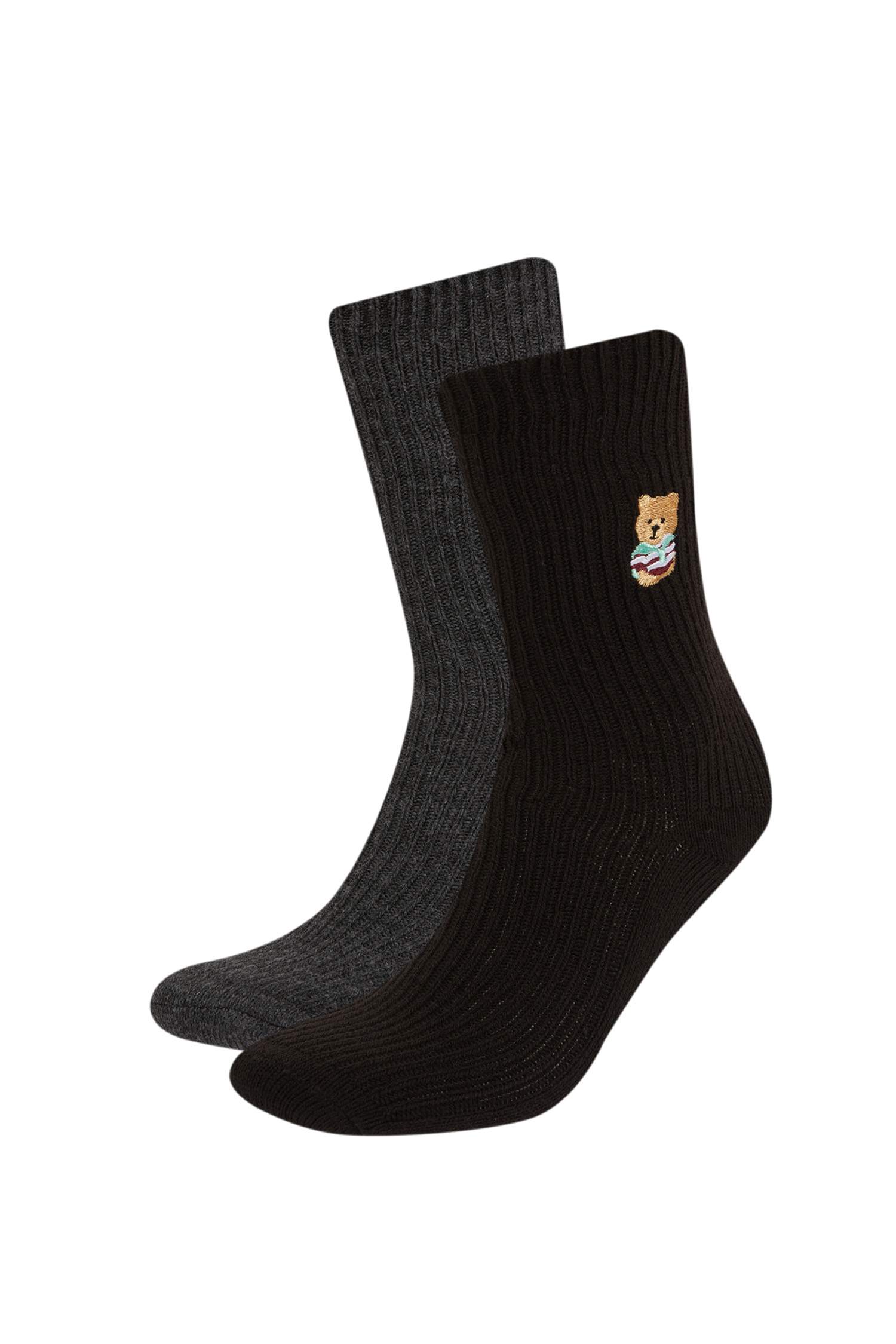 Erkek Nakış 2'li Viskon Kışlık Bot Çorabı