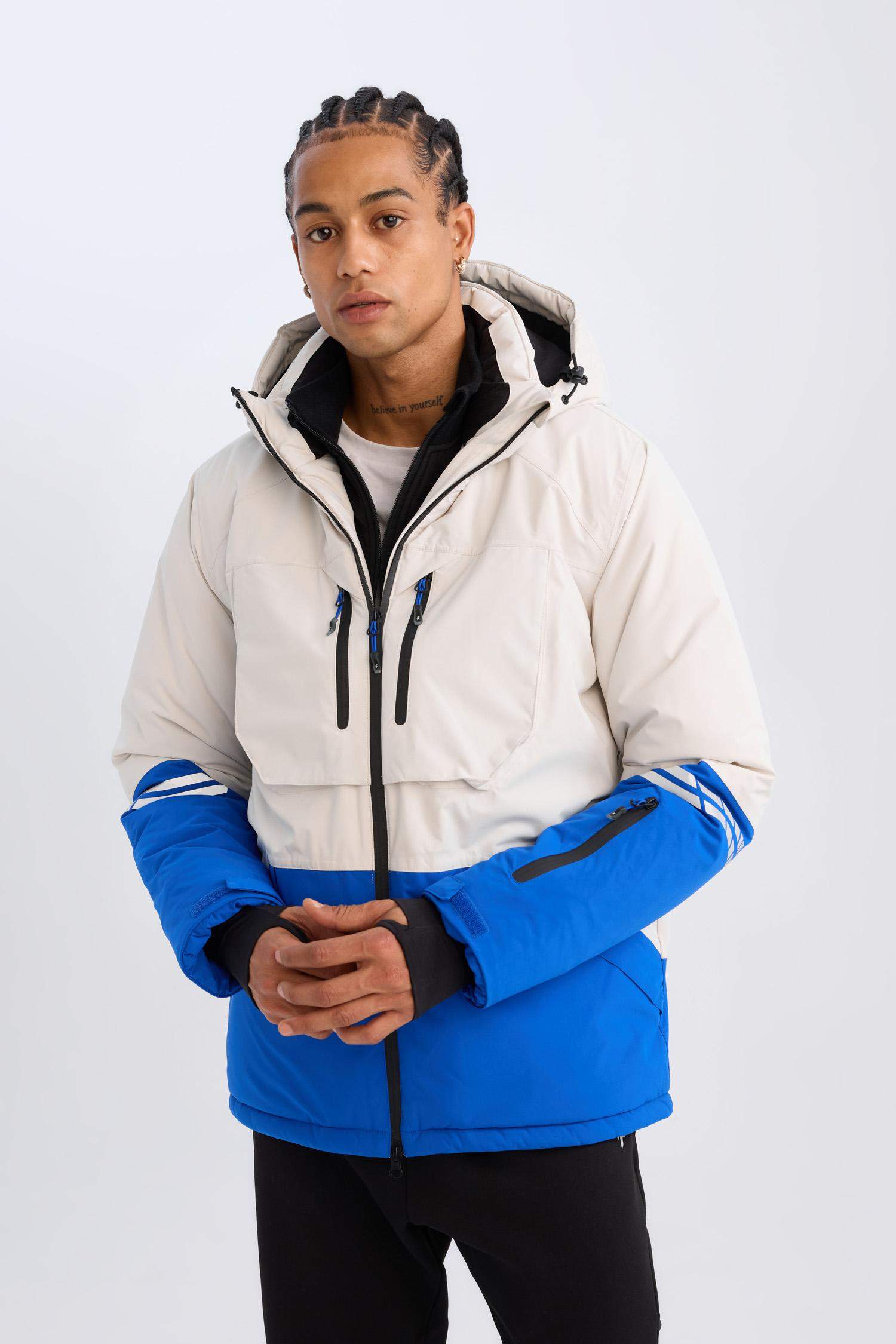 DeFactoFit Su Geçirmez Kayak Montu Su Geçirmez Kapüşonlu Fermuarlı Cepli