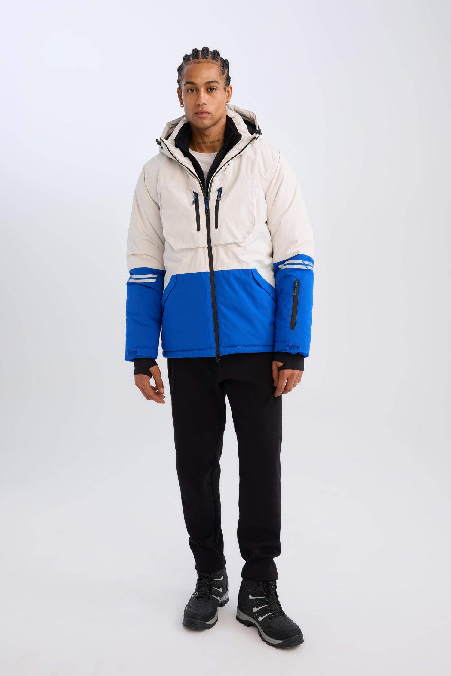 DeFactoFit Su Geçirmez Kayak Montu Su Geçirmez Kapüşonlu Fermuarlı Cepli