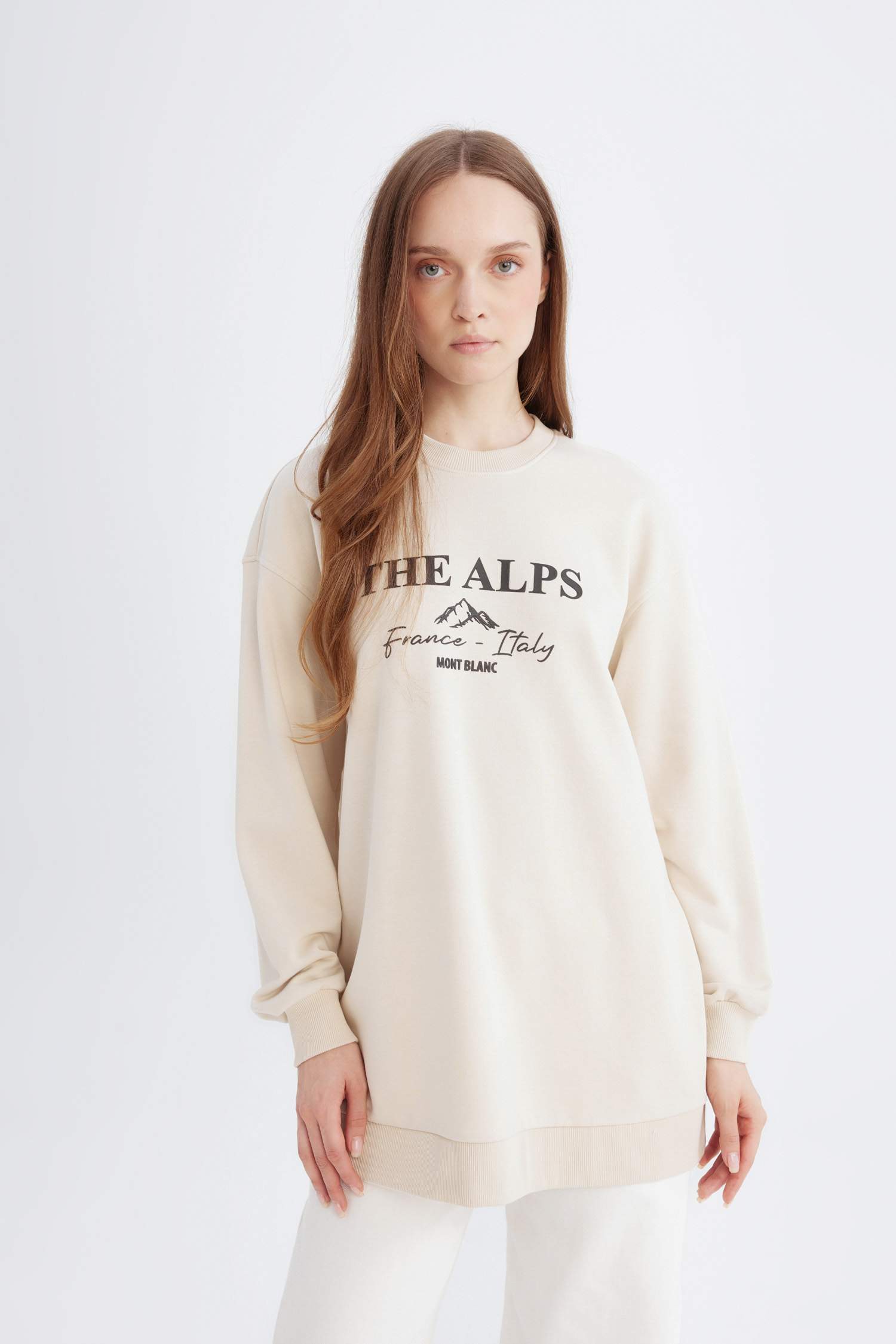 Regular Fit Printed Soft Furry Inside Sweat Tunic