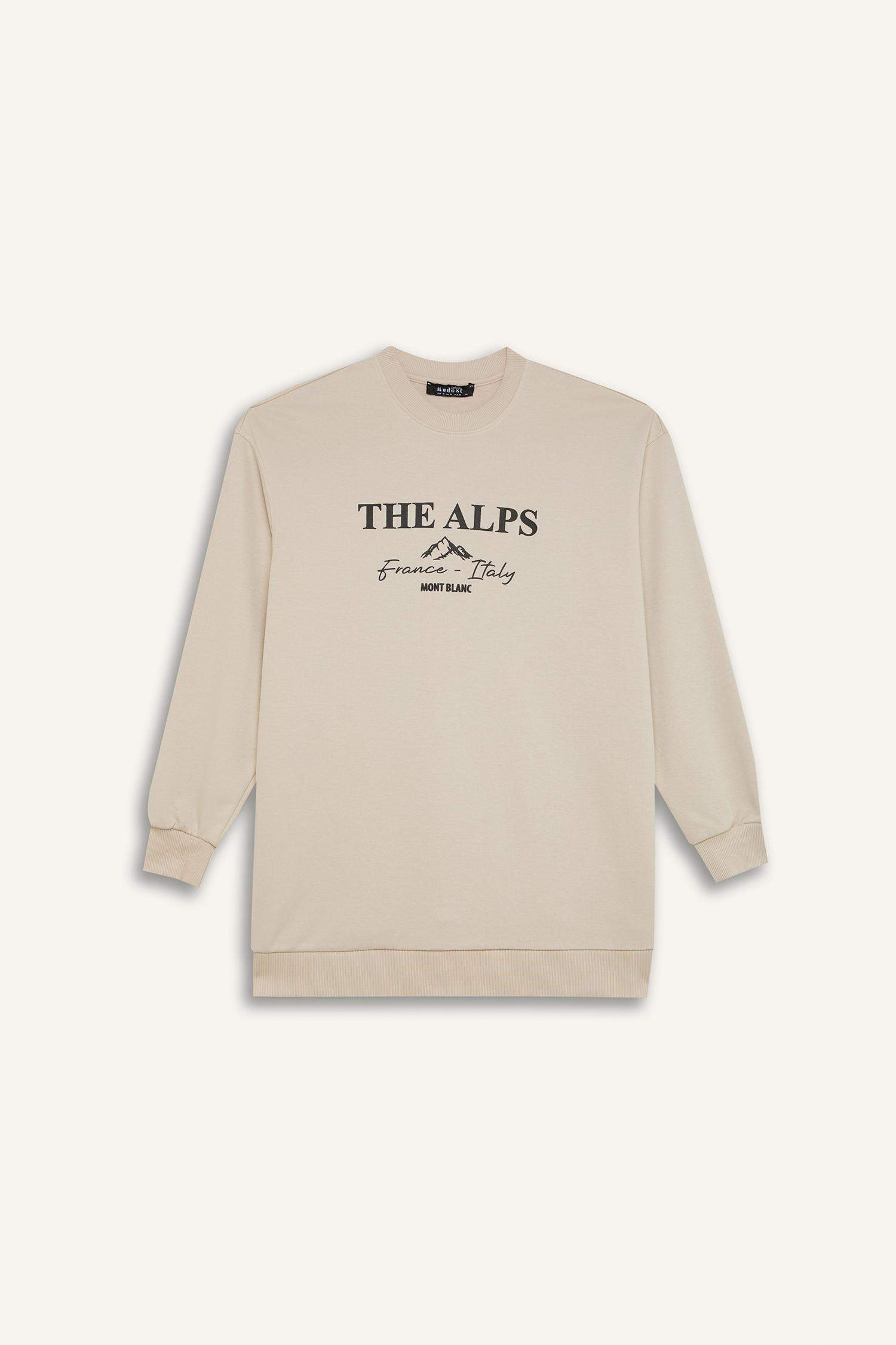 Regular Fit Printed Soft Furry Inside Sweat Tunic