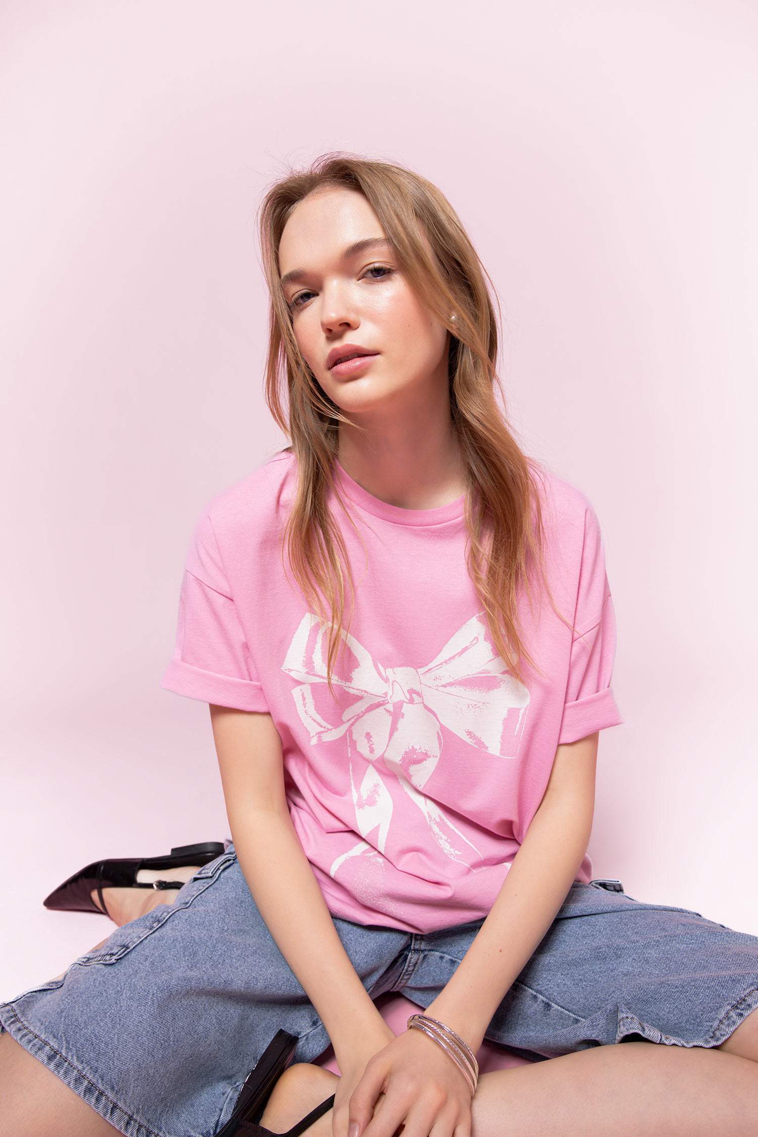 Coool Oversize Geniş Kalıp Bisiklet Yaka Baskılı Kısa Kollu Tişört