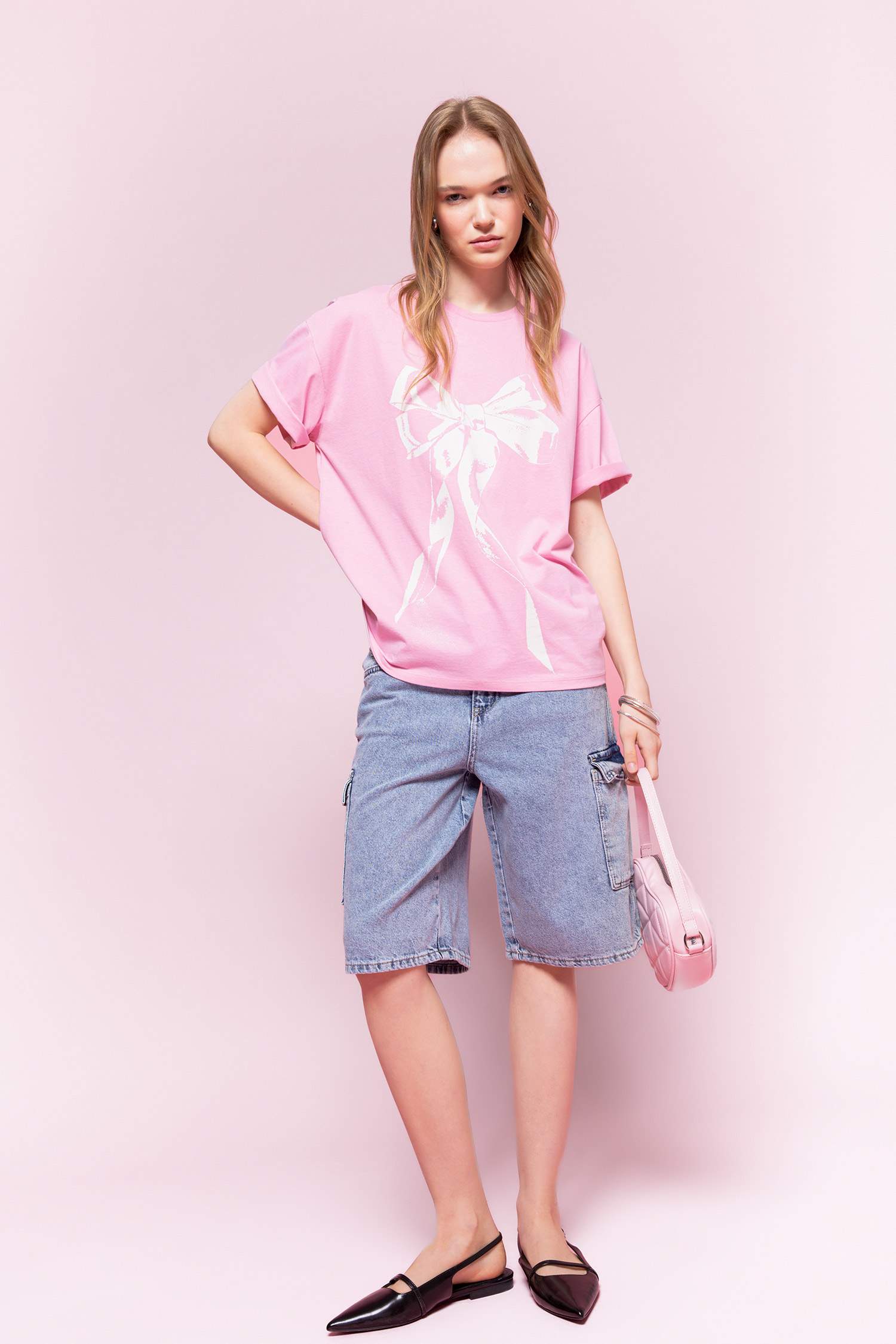 Coool Oversize Geniş Kalıp Bisiklet Yaka Baskılı Kısa Kollu Tişört