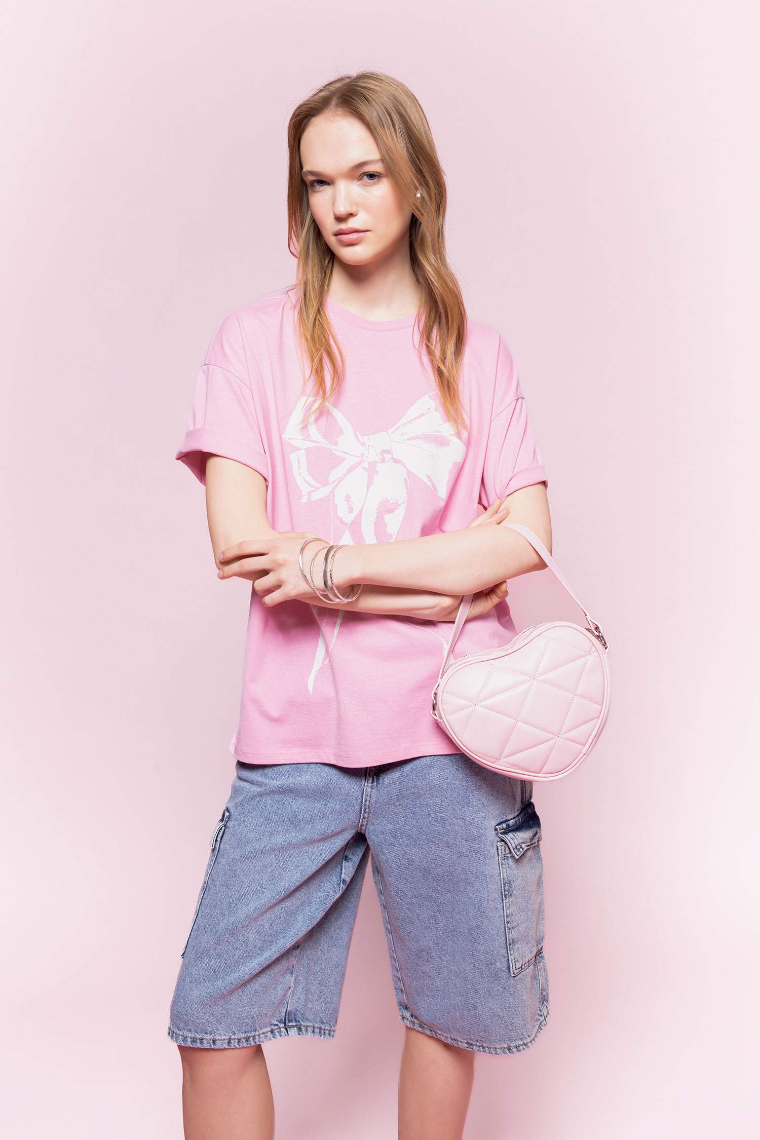 Coool Oversize Geniş Kalıp Bisiklet Yaka Baskılı Kısa Kollu Tişört