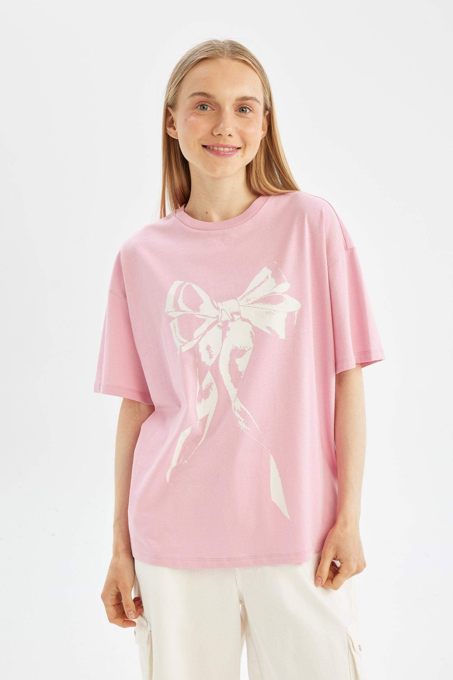 Coool Oversize Geniş Kalıp Bisiklet Yaka Baskılı Kısa Kollu Tişört