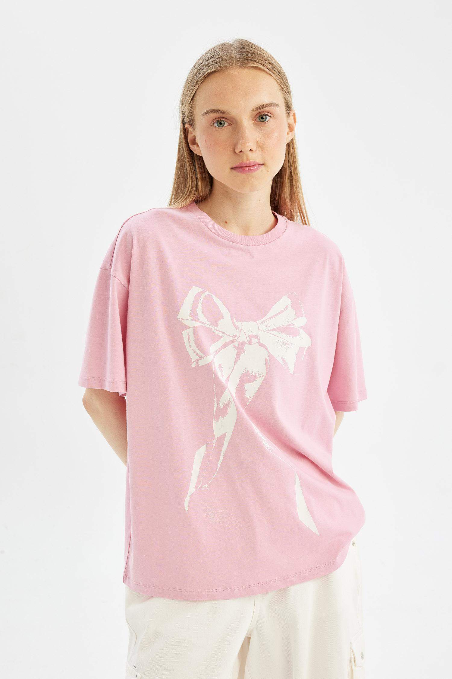 Coool Oversize Geniş Kalıp Bisiklet Yaka Baskılı Kısa Kollu Tişört