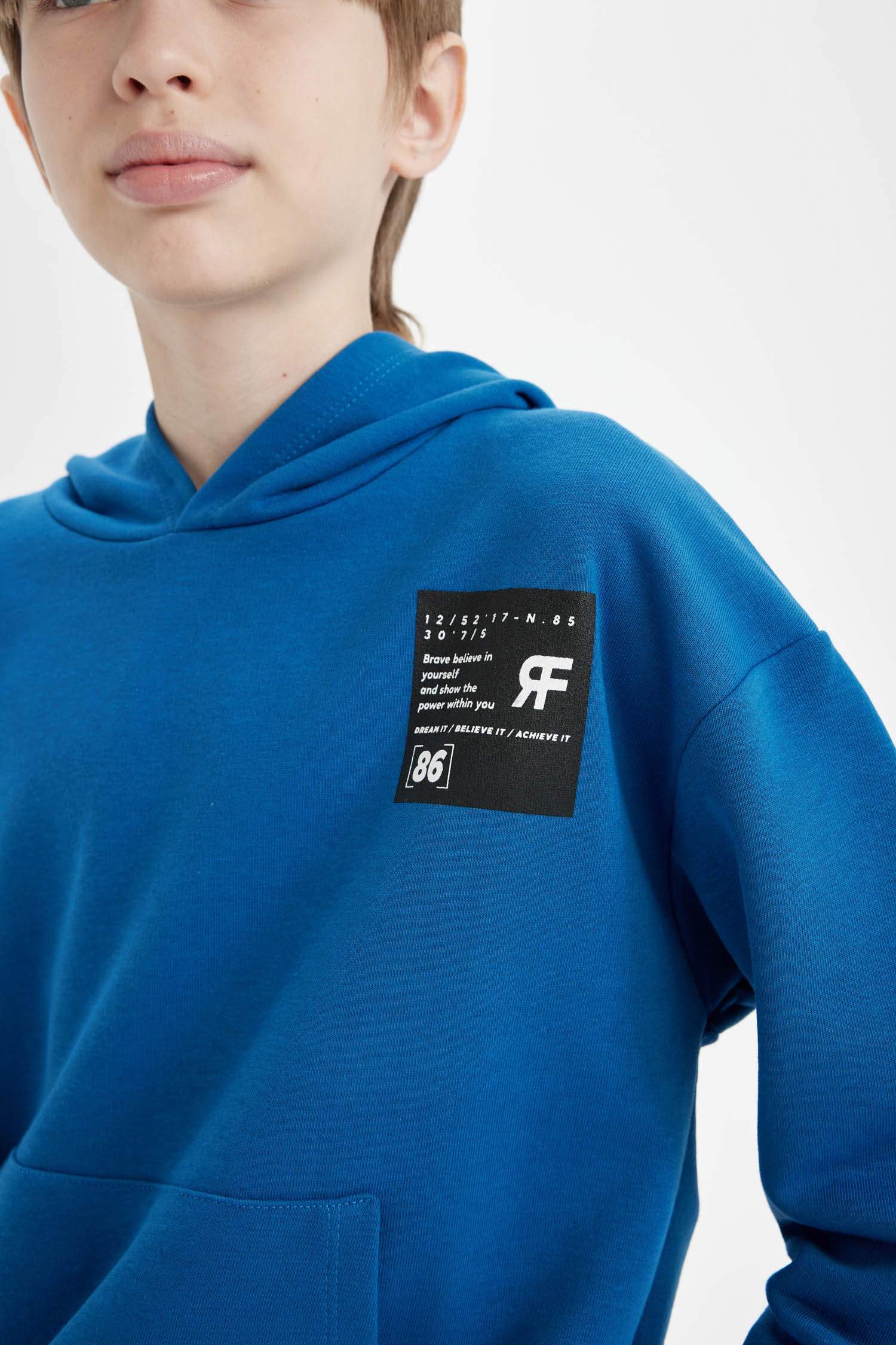 Boy Oversize Fit Hooded Pocketed Thick Sweatshirt