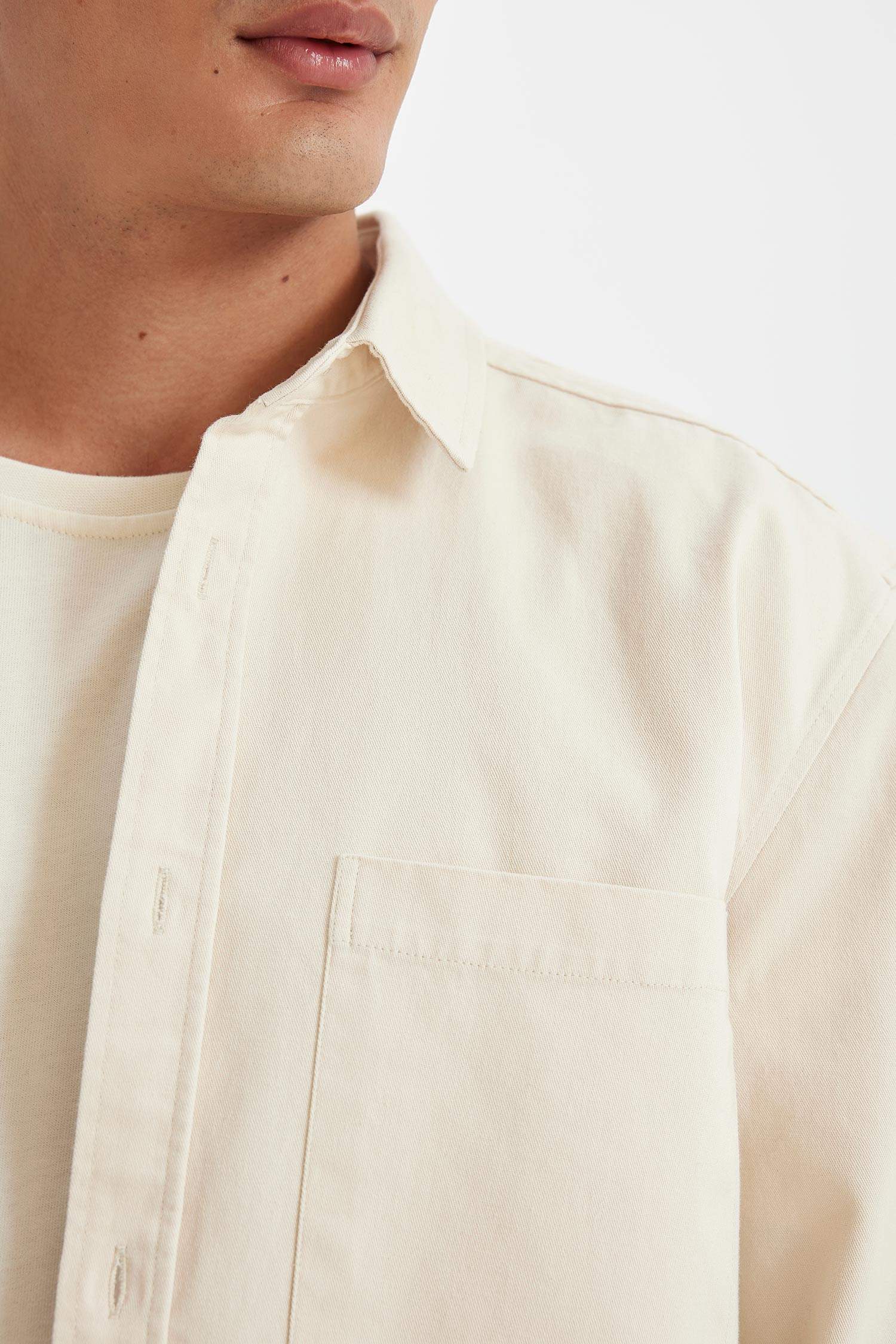 %100 Pamuk Relax Fit Basic Düz Uzun Kollu Gömlek Ceket