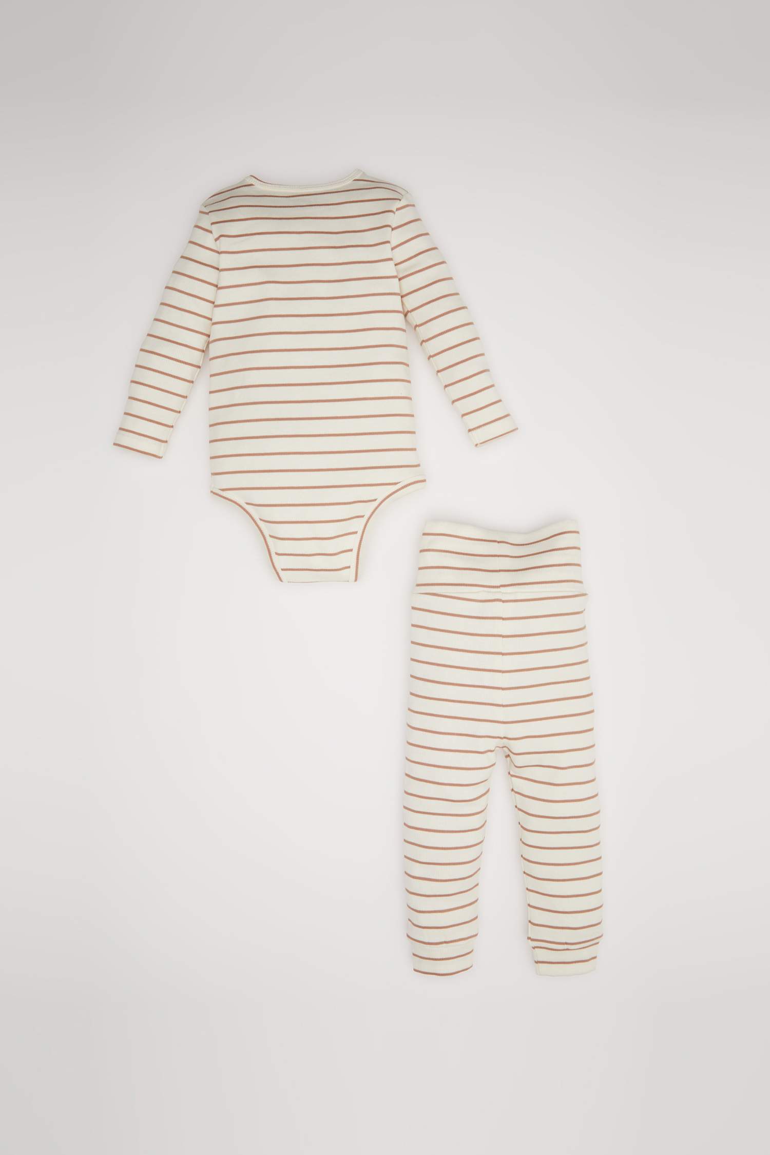 Erkek Bebek 2'li Takım Çizgili Fitilli Kaşkorse Uzun Kollu Çıtçıtlı Body Beli Lastikli Alt