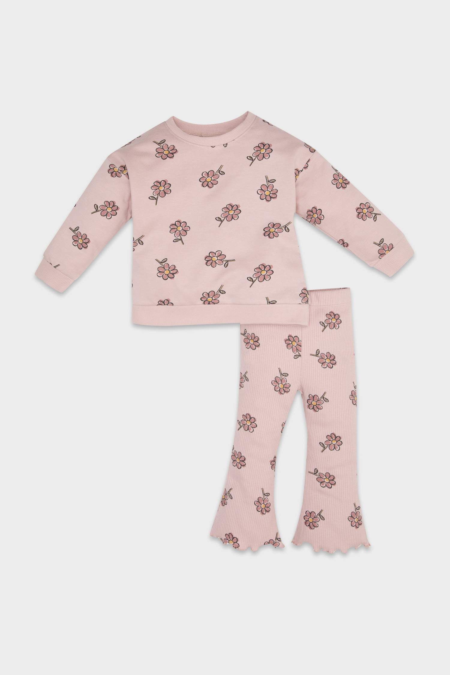 Kız Bebek 2'li Takım Çiçekli Sweatshirt İspanyol Paça Tayt