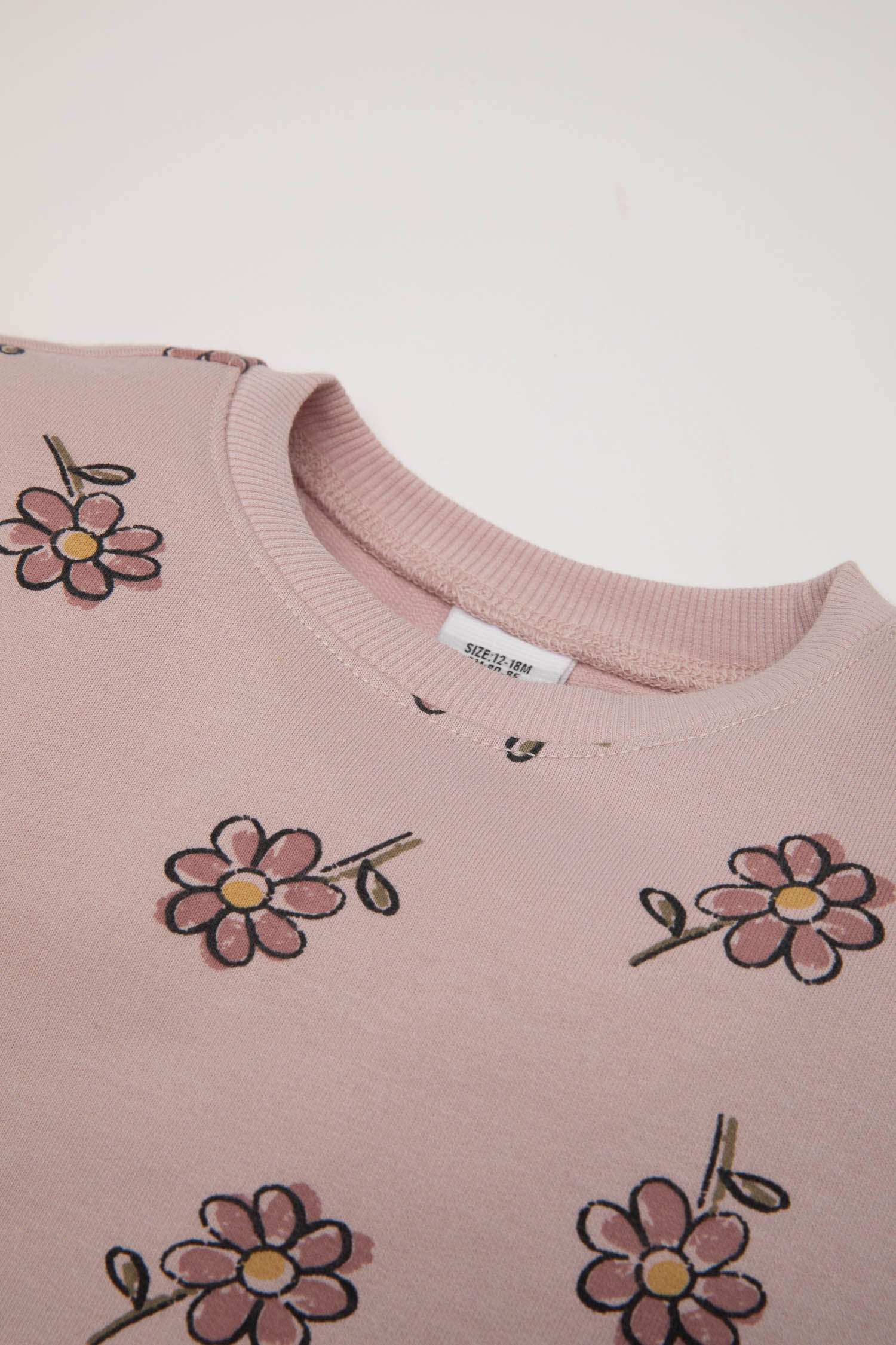 Kız Bebek 2'li Takım Çiçekli Sweatshirt İspanyol Paça Tayt