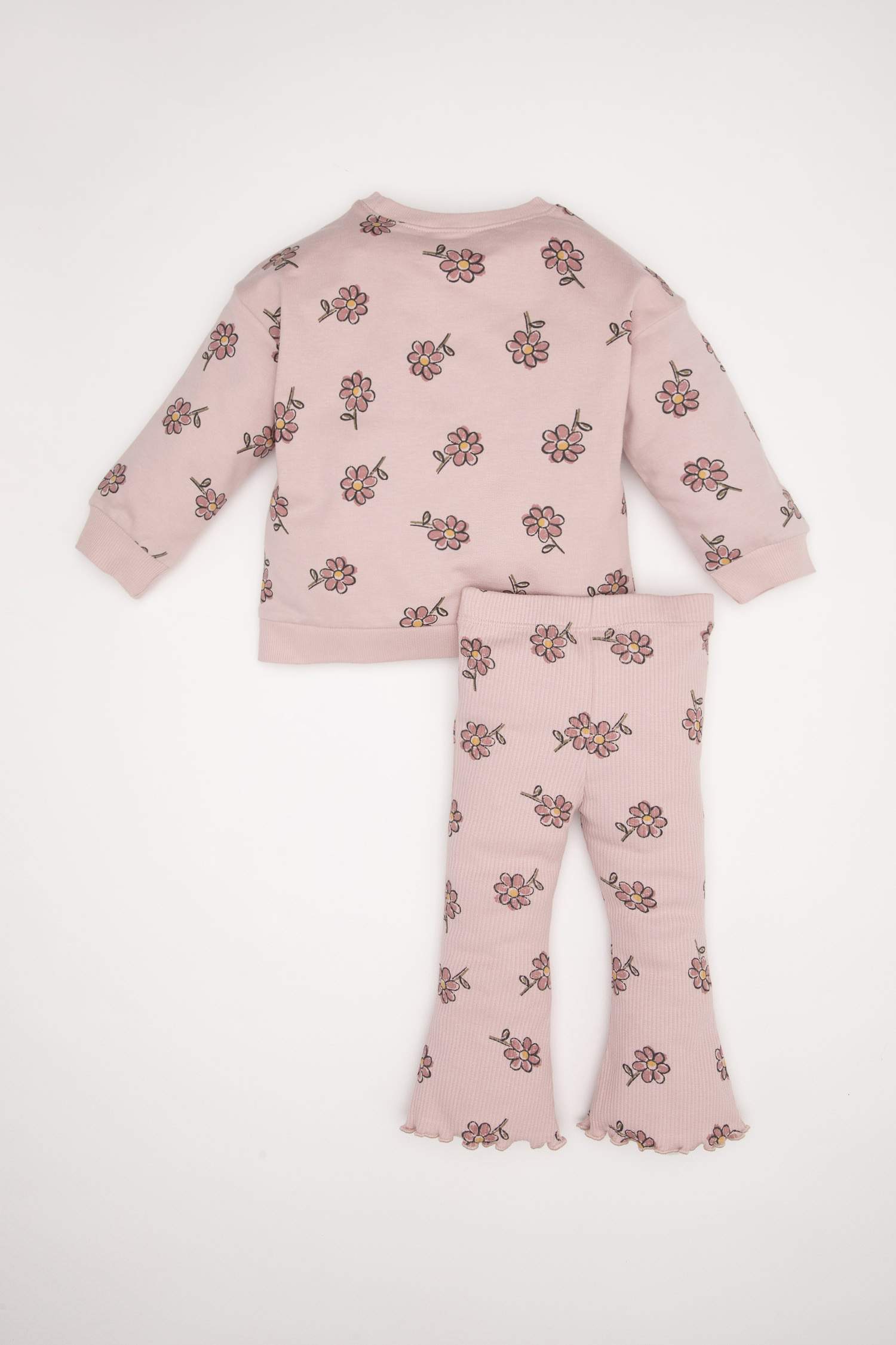 Kız Bebek 2'li Takım Çiçekli Sweatshirt İspanyol Paça Tayt