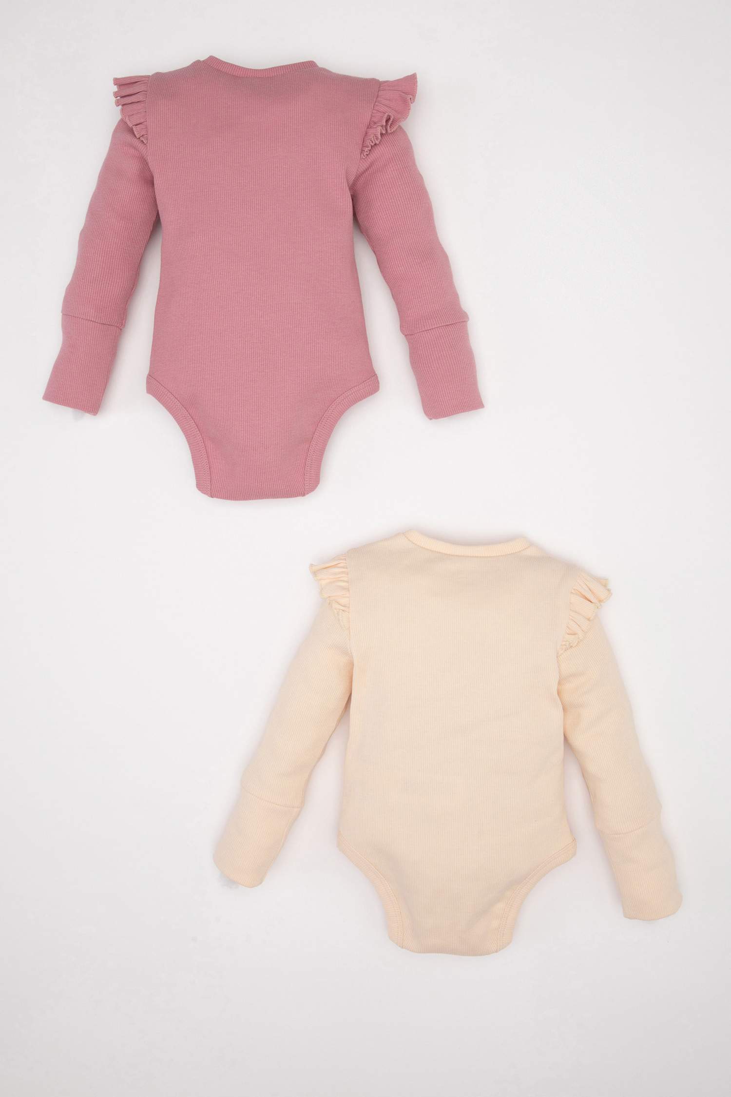 Kız Bebek Yenidoğan Bisiklet Yaka Fitilli Kaşkorse 2'li Uzun Kollu Çıtçıtlı Body