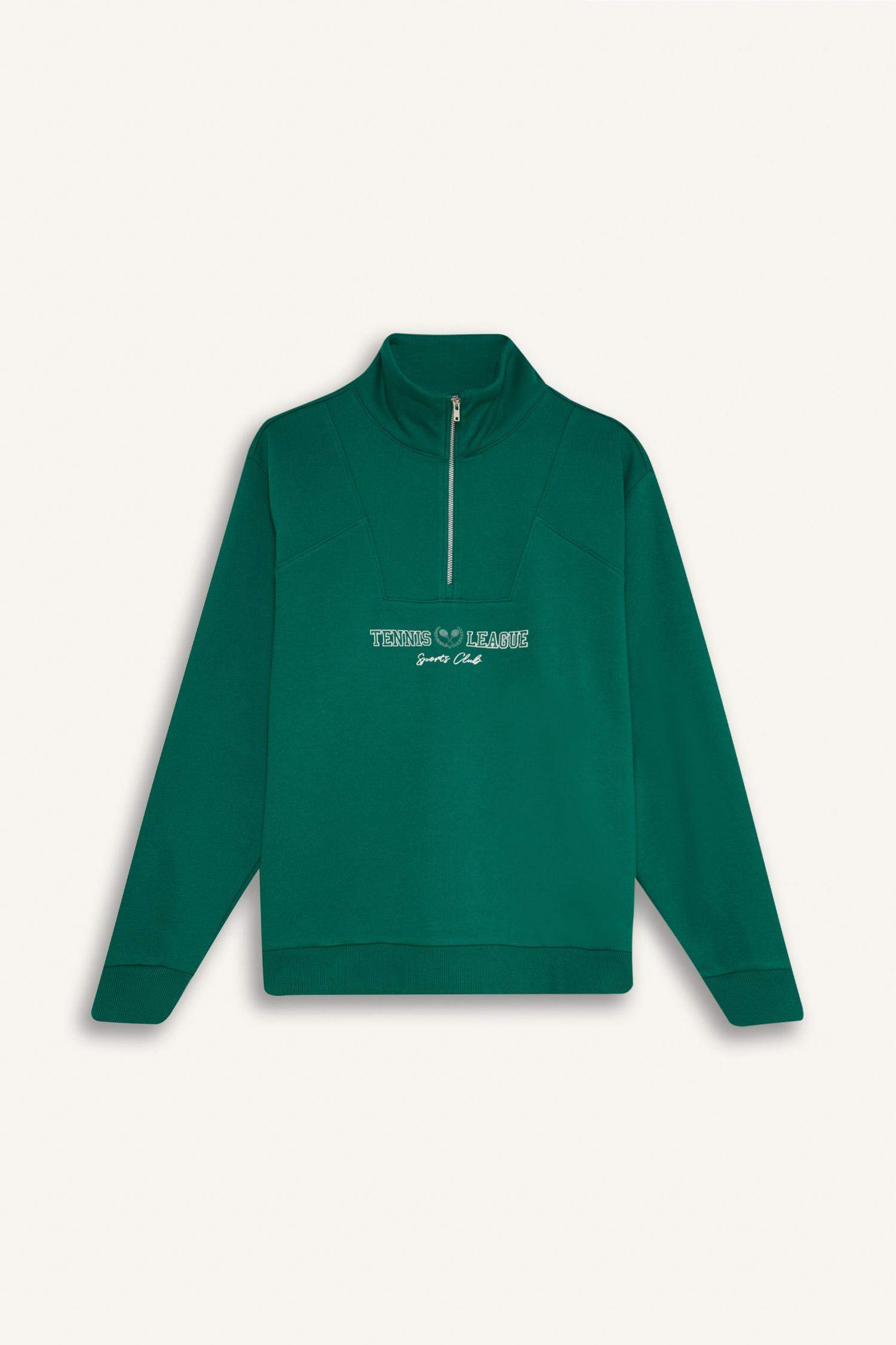 Oversize Geniş Kalıp Dik Yaka Spor Baskılı Sporcu Sweatshirt