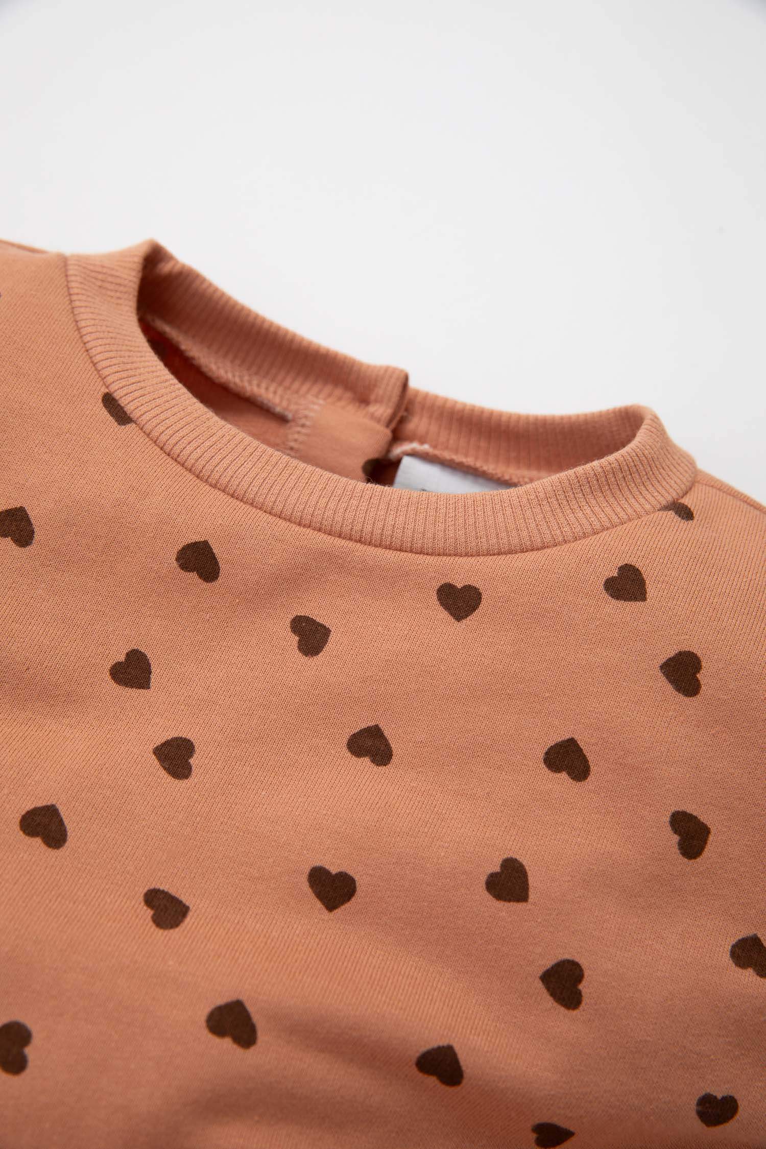 Baby Girl Crew Neck Heart Polka Dot Sweatshirt Dress