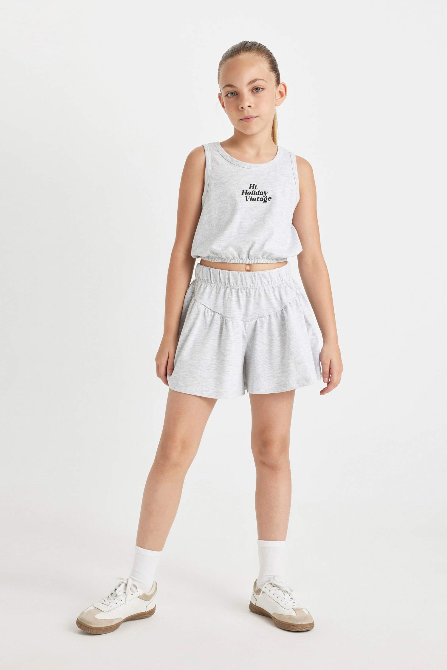 Girl Printed Sleeveless T-Shirt Shorts 2 Piece Set