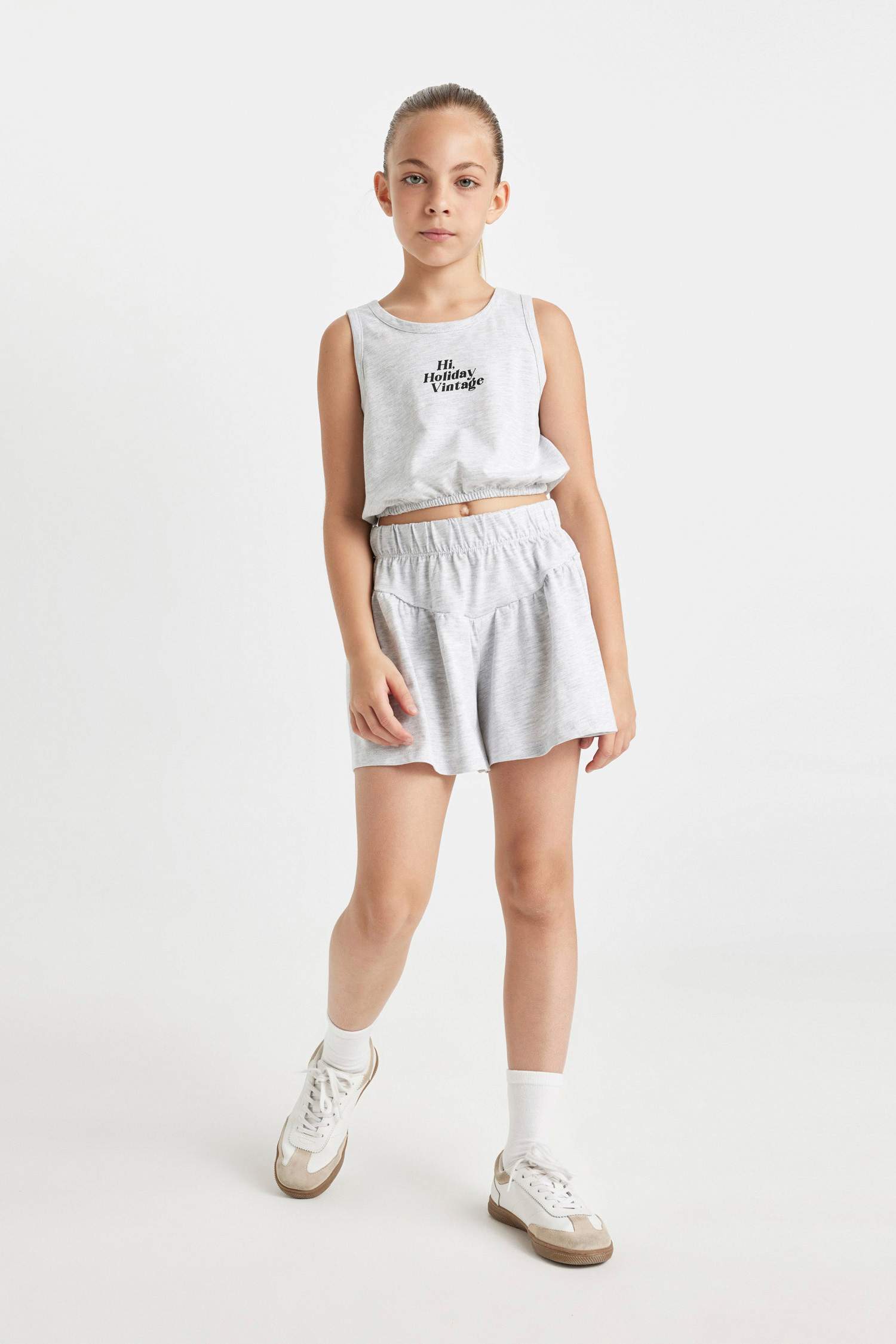 Girl Printed Sleeveless T-Shirt Shorts 2 Piece Set