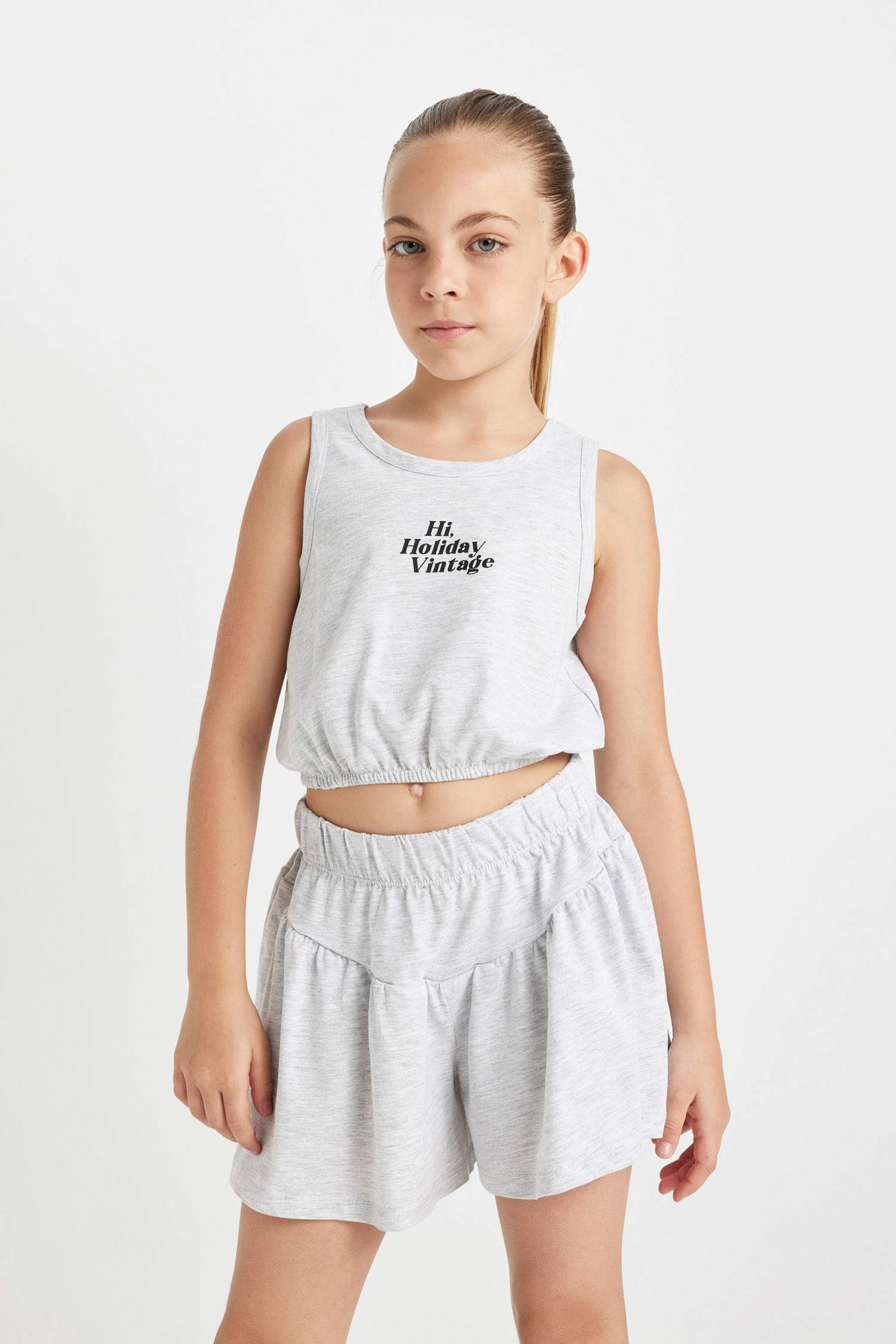 Girl Printed Sleeveless T-Shirt Shorts 2 Piece Set