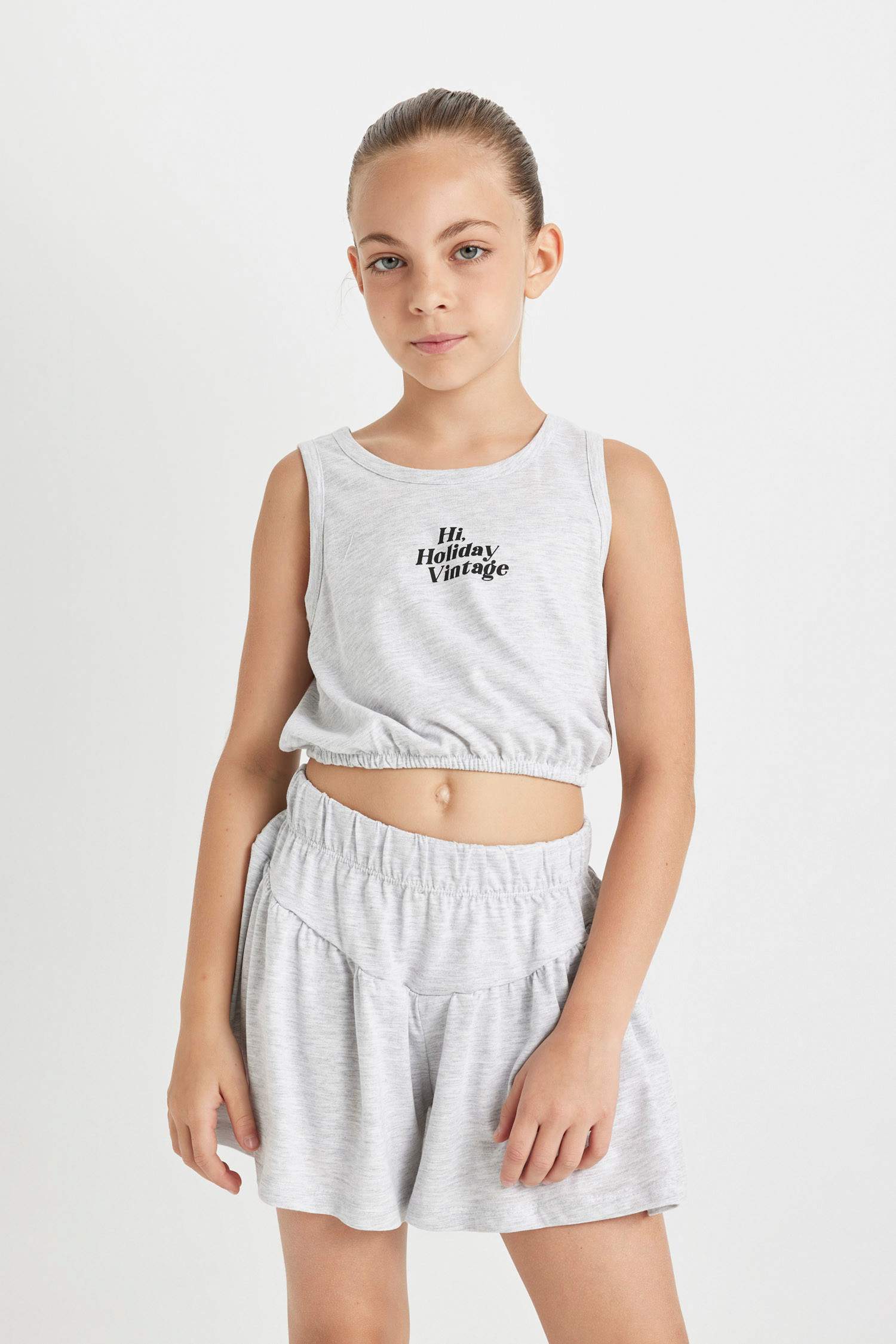 Girl Printed Sleeveless T-Shirt Shorts 2 Piece Set