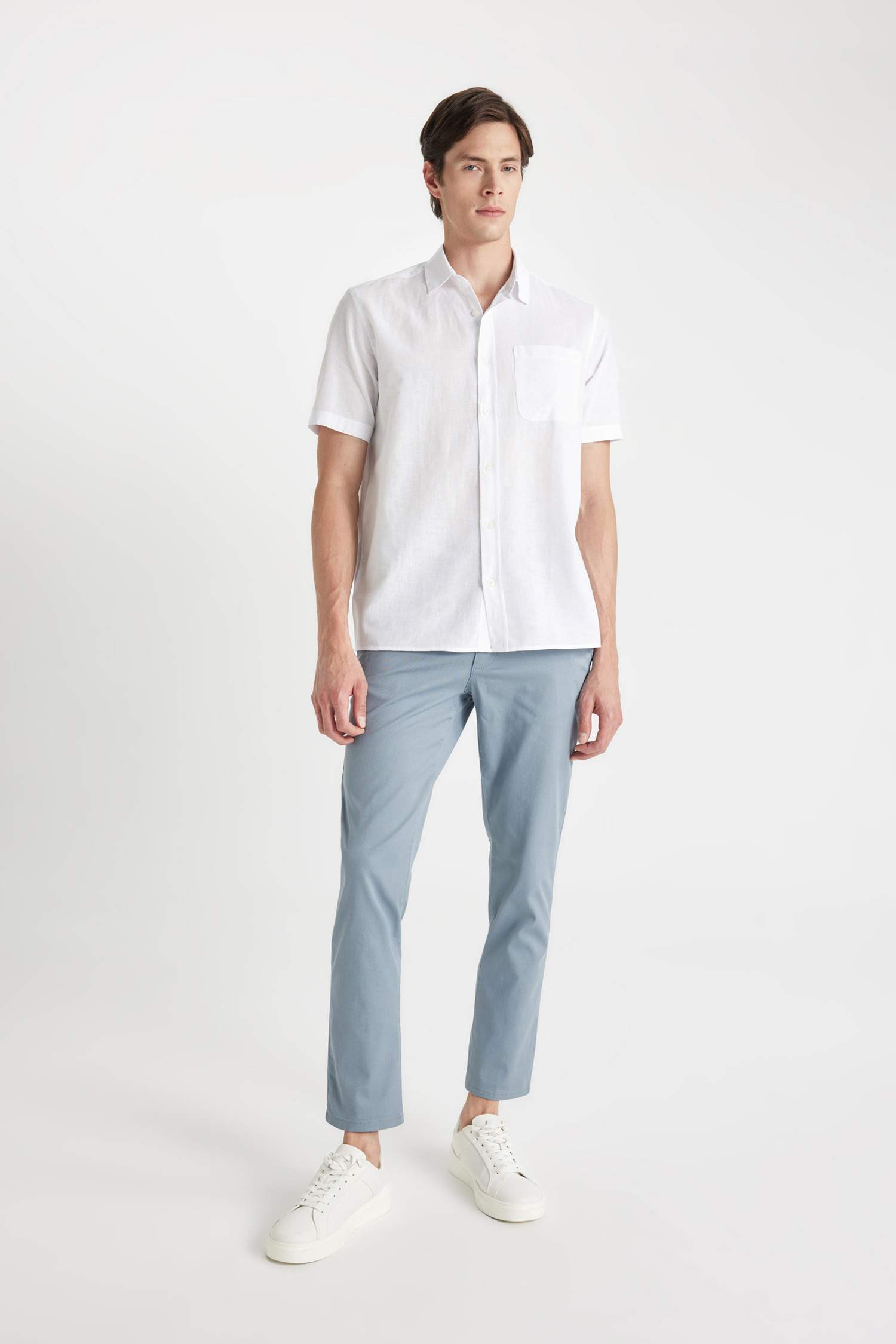 Regular Fit Normal Kesim Yazlık Twill Chino Kanvas Pantolon Cepli Düz Paça