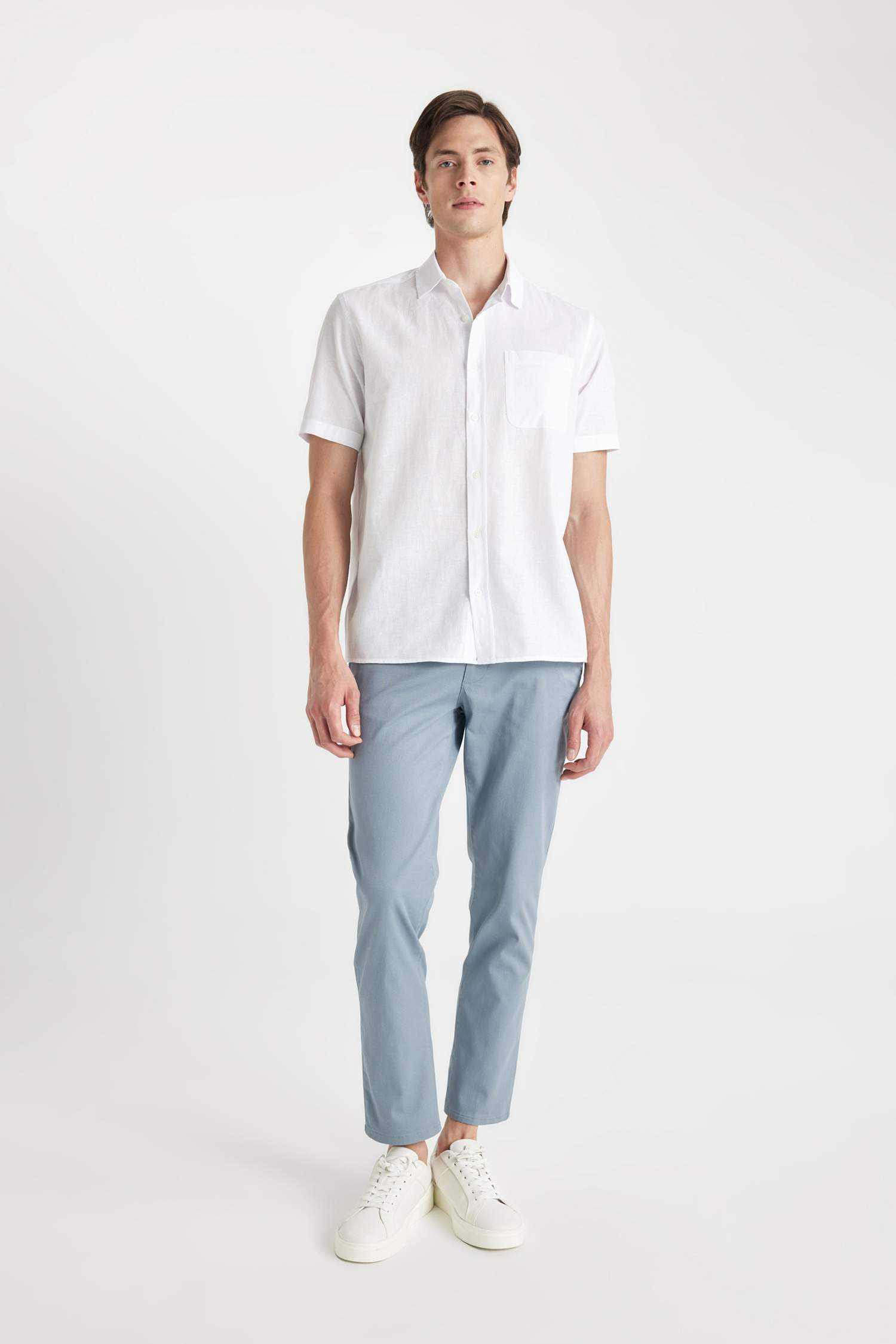 Regular Fit Normal Kesim Yazlık Twill Chino Kanvas Pantolon Cepli Düz Paça