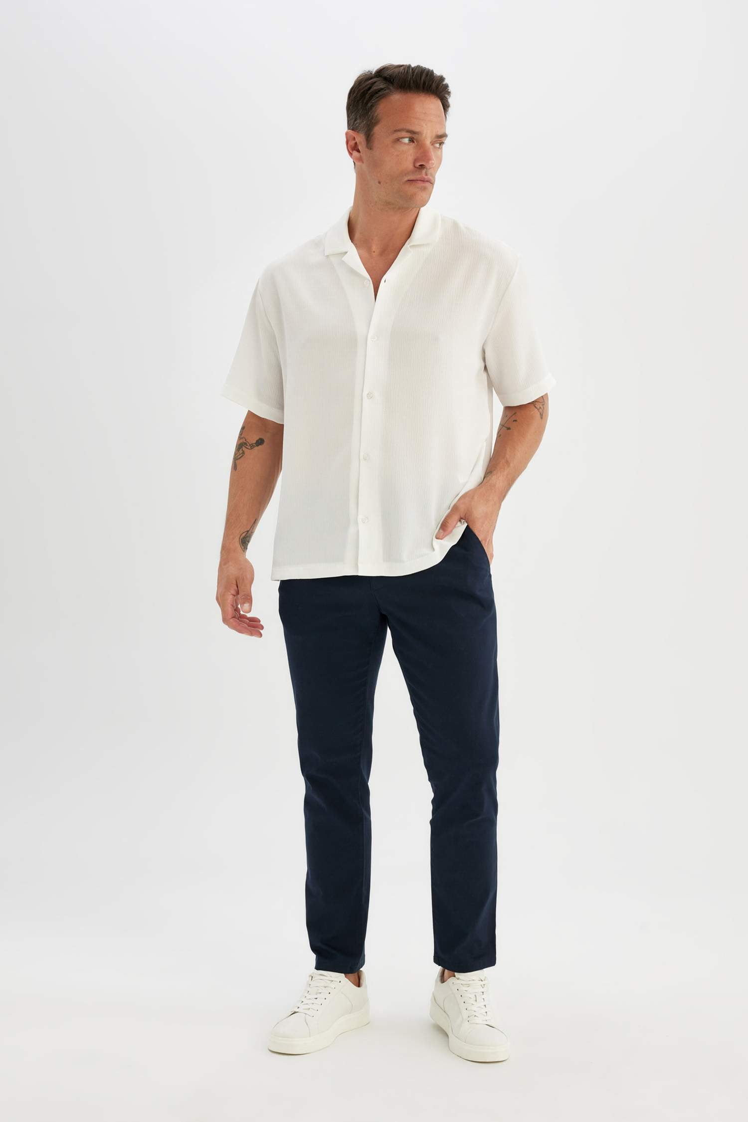 Regular Fit Normal Kesim Yazlık Twill Chino Kanvas Pantolon Cepli Düz Paça