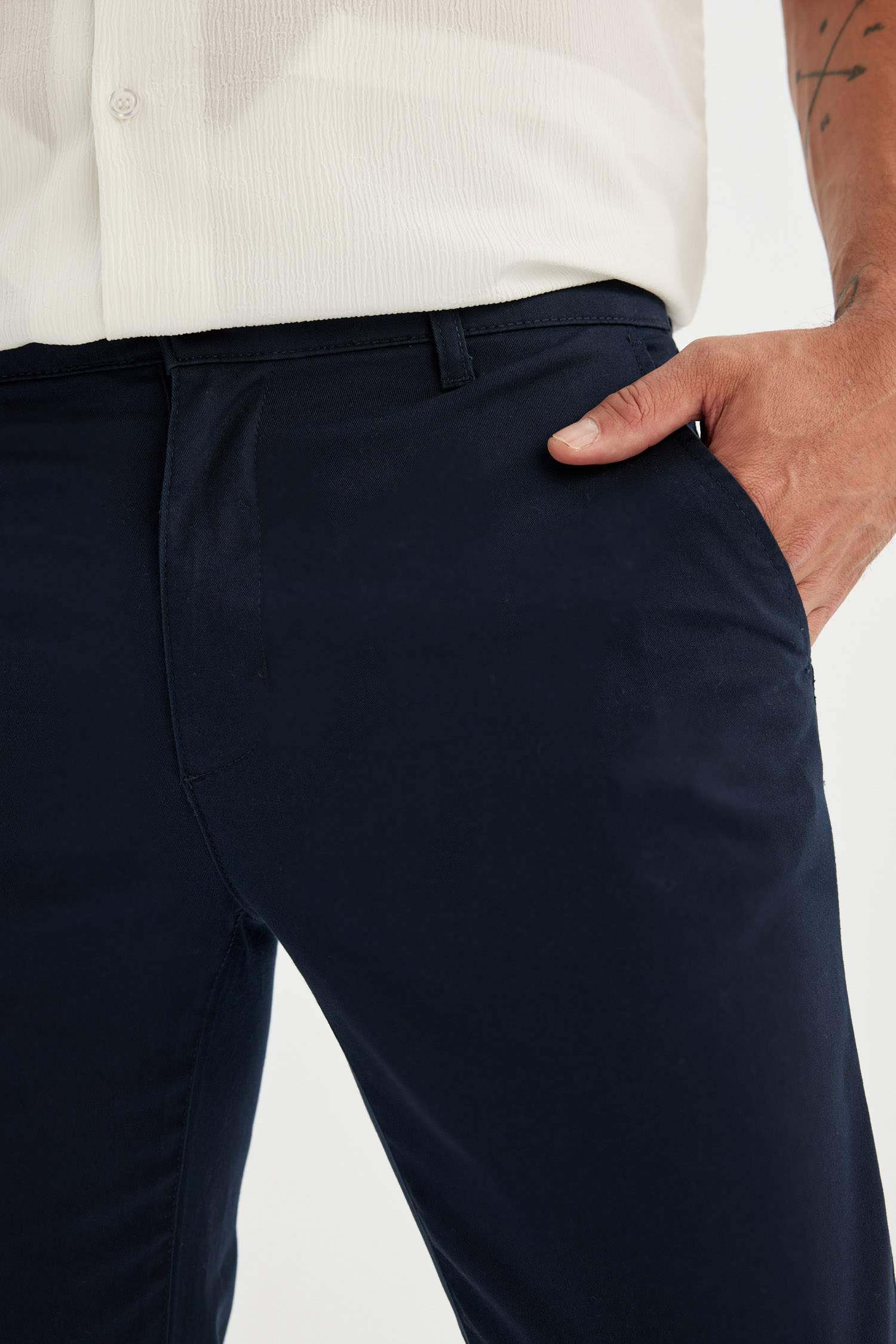 Regular Fit Normal Kesim Yazlık Twill Chino Kanvas Pantolon Cepli Düz Paça