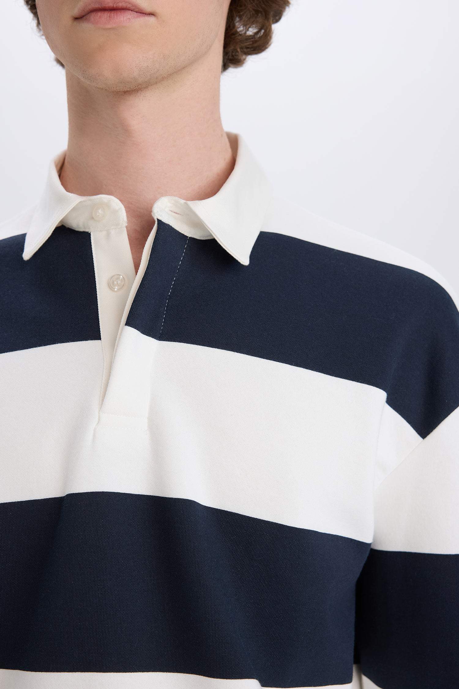 Boxy Fit Polo Neck Striped Sweatshirt