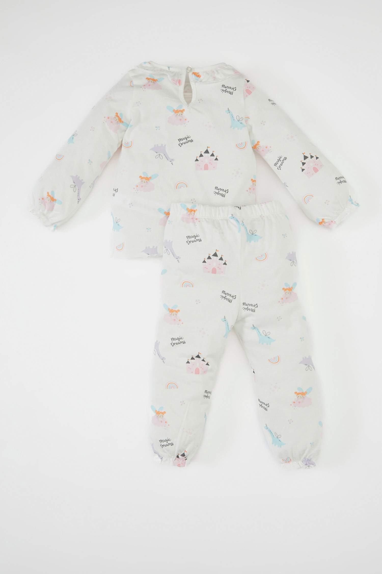 طقم بيجاما بيبي بناتي ممشط قصة عادية - قطعتين