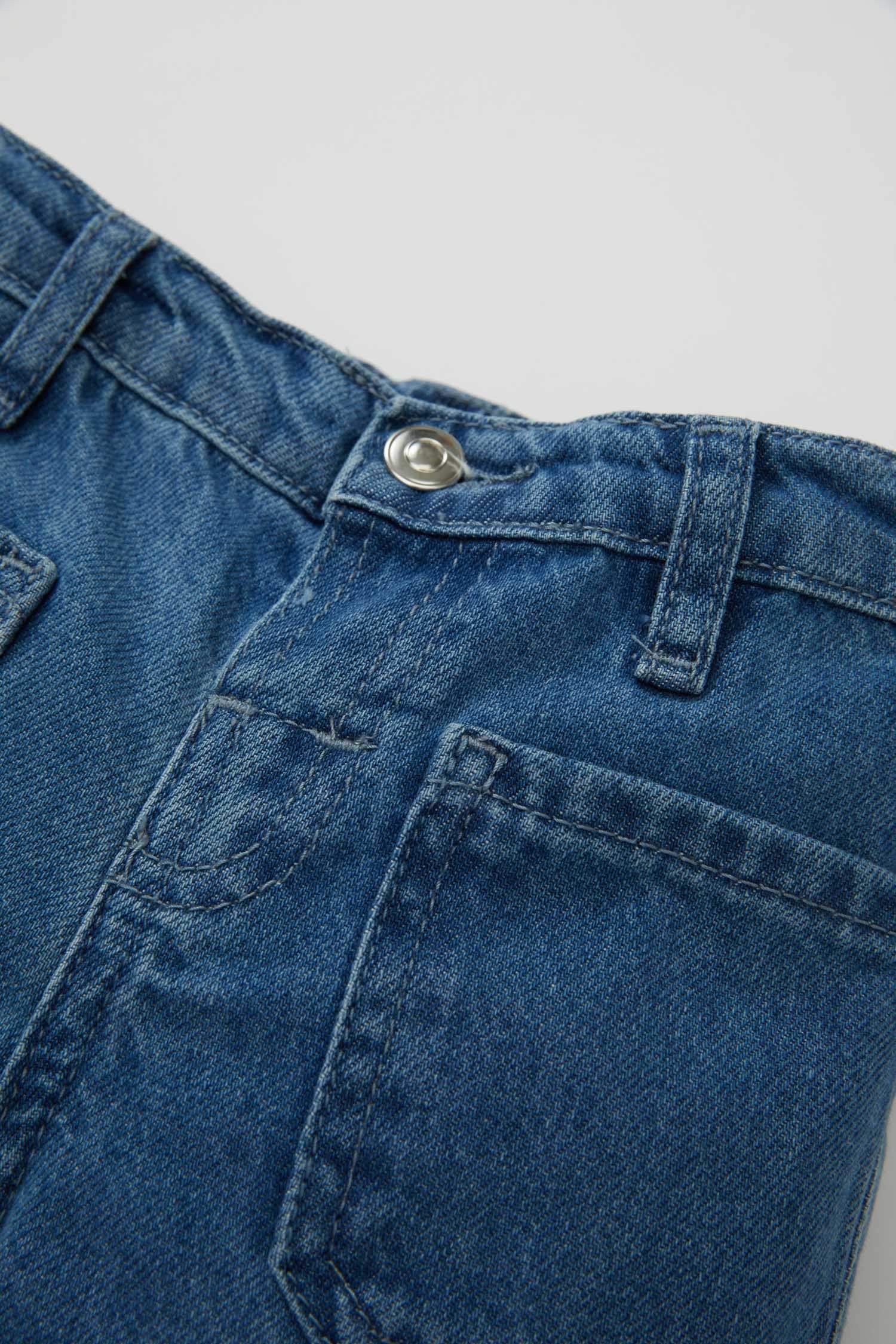 Kız Bebek Okul Esnek Bantlı Geniş Bol Paça Beli Lastikli Cepli Jean Pantolon