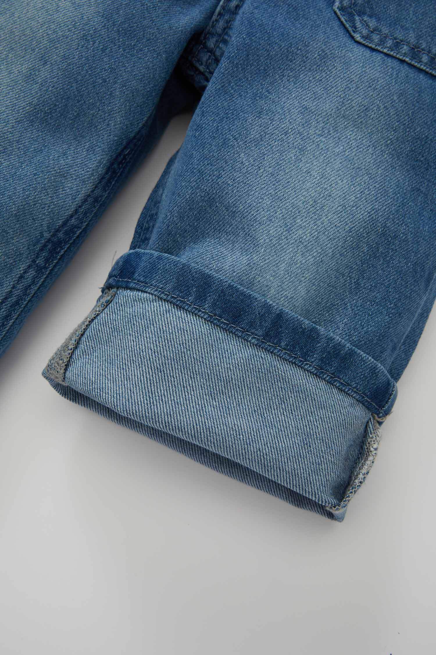 Kız Bebek Okul Esnek Bantlı Geniş Bol Paça Beli Lastikli Cepli Jean Pantolon