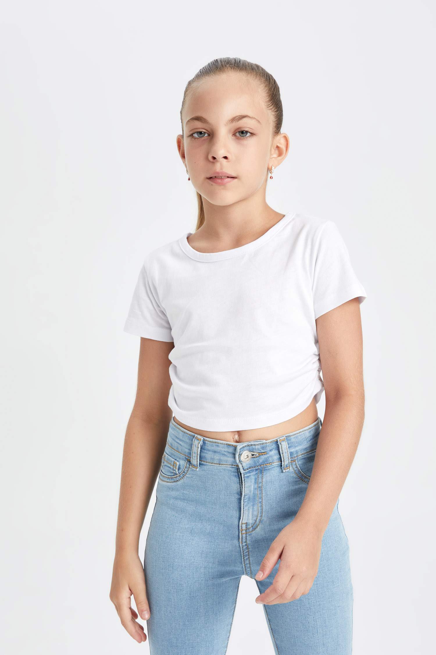 Girl Crop Crew Neck Basic T-Shirt