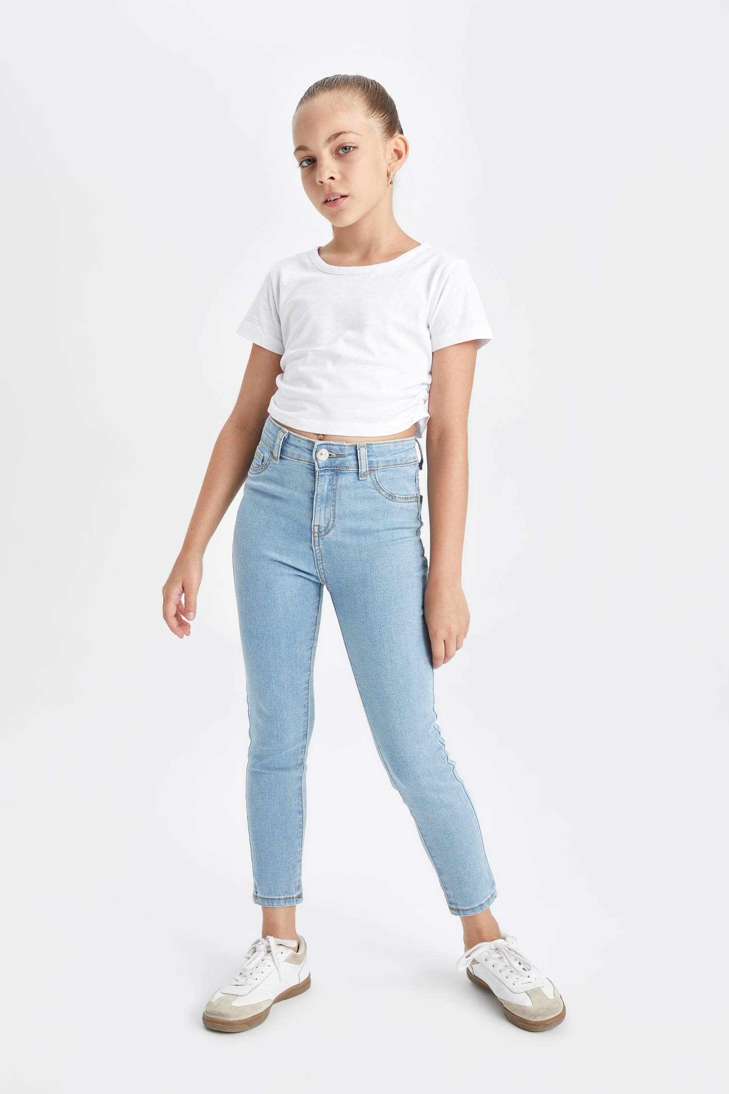 Girl Crop Crew Neck Basic T-Shirt