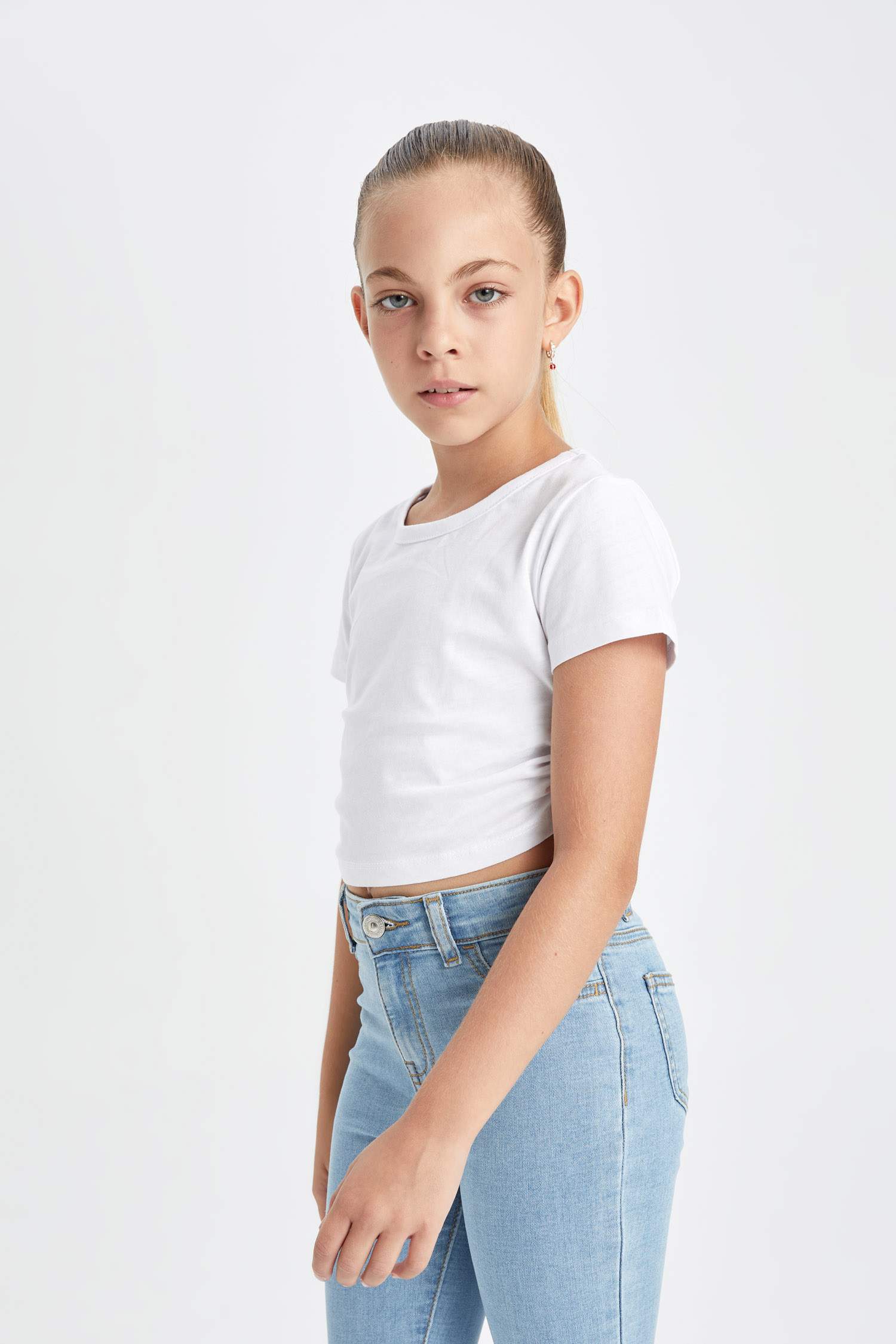 Girl Crop Crew Neck Basic T-Shirt