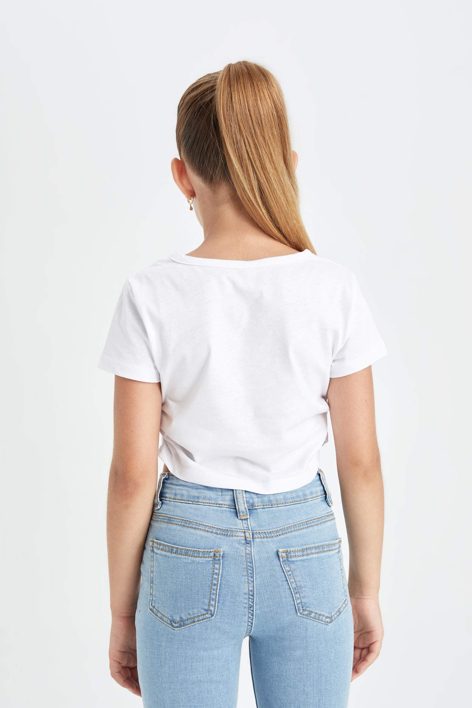 Girl Crop Crew Neck Basic T-Shirt