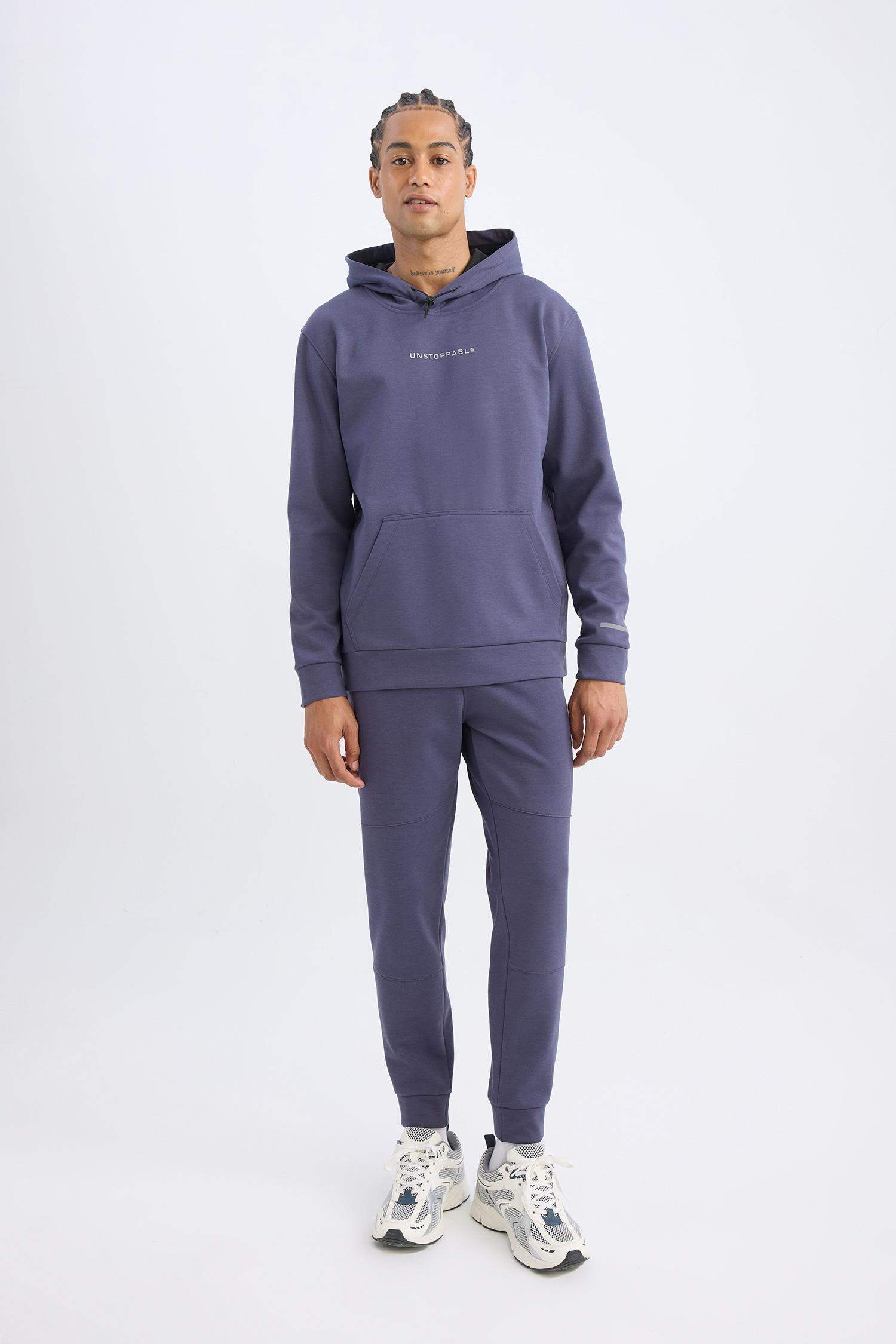 Standart Fit Kapüşonlu Arma Baskılı Kanguru Cepli Skuba Dalgıç Kumaş Sporcu Sweatshirt