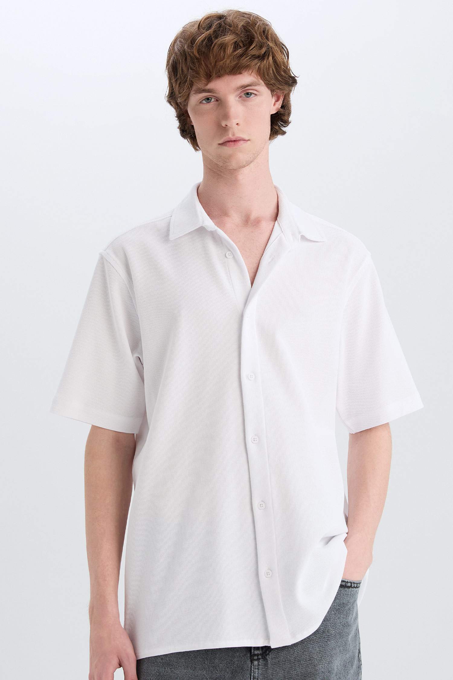 Chemise en coton à manches courtes Coupe régulière