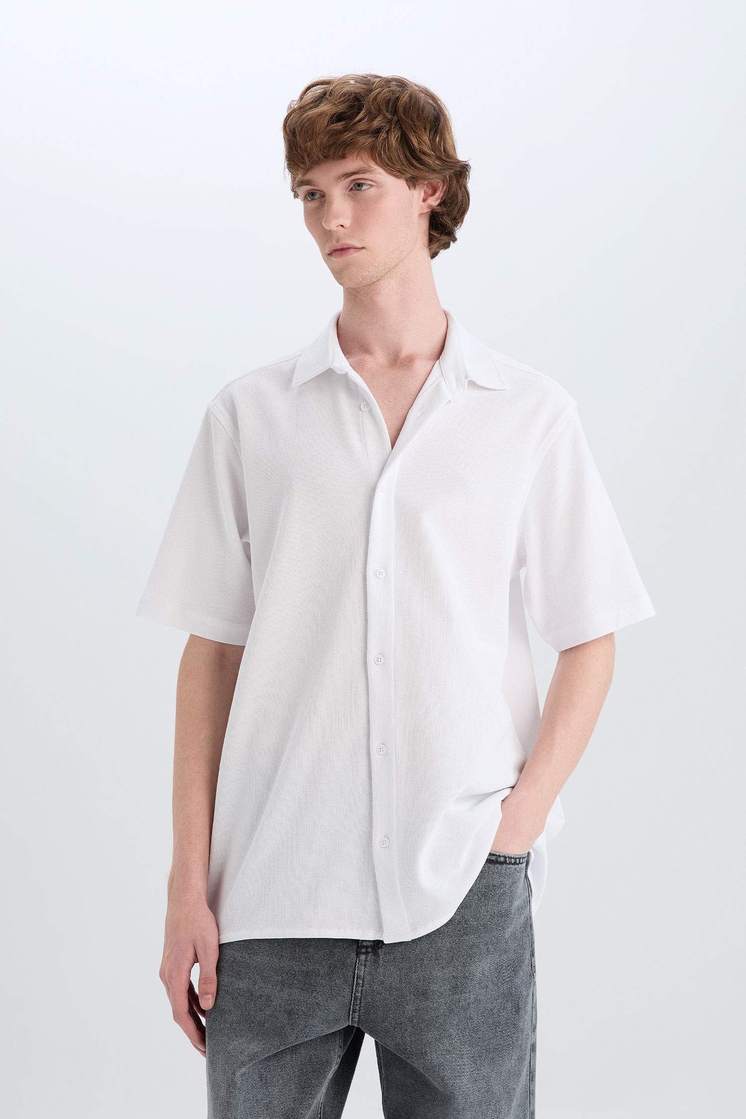 Chemise en coton à manches courtes Coupe régulière