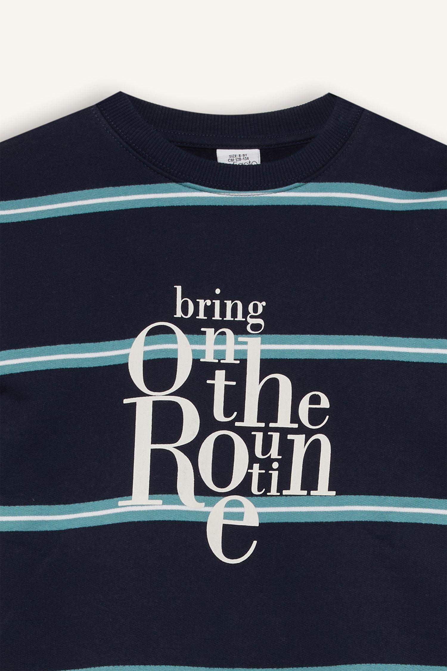 Erkek Çocuk Oversize Geniş Kalıp Bisiklet Yaka Baskılı Sweatshirt