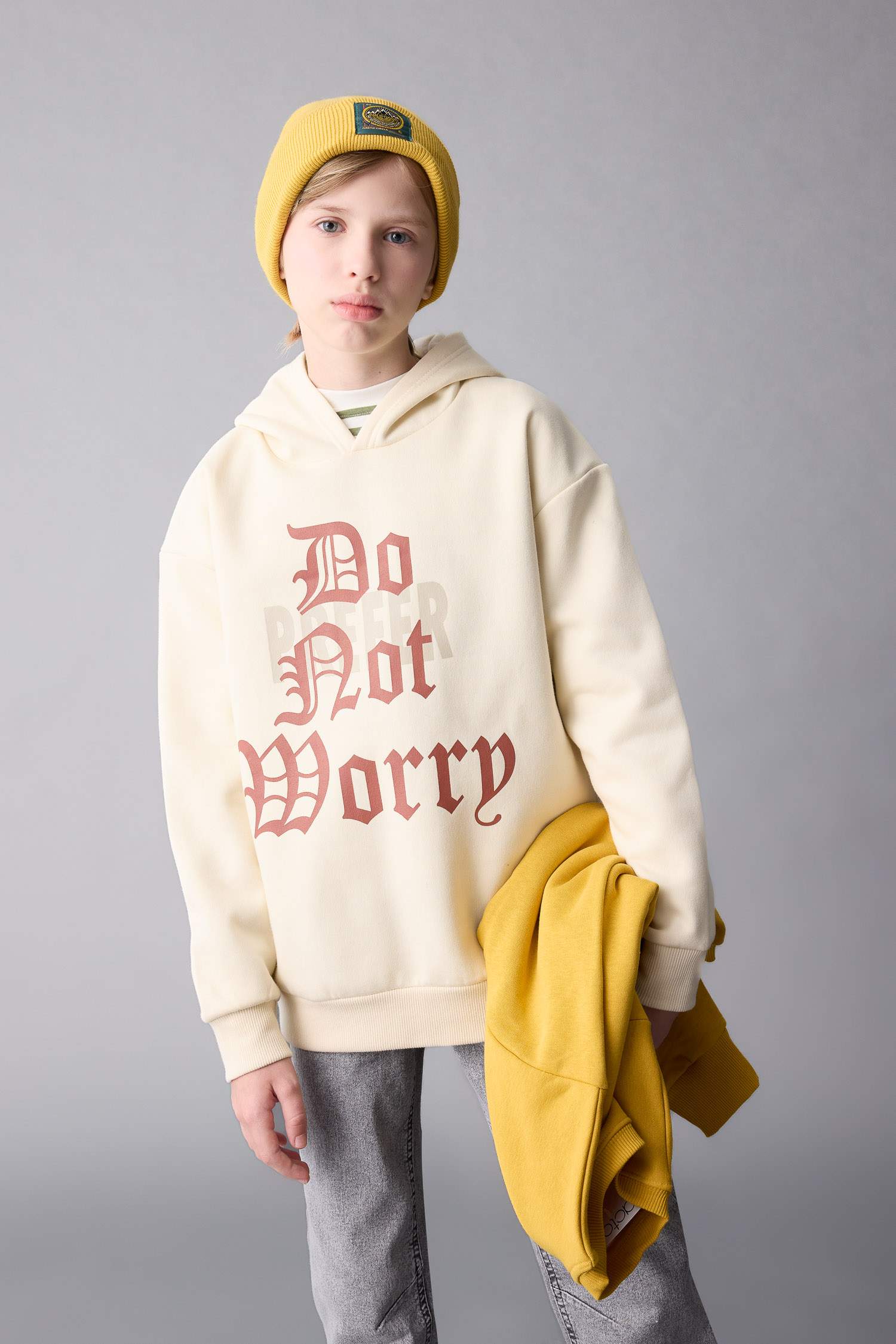 Erkek Çocuk Oversize Geniş Kalıp Kapüşonlu Baskılı Sweatshirt