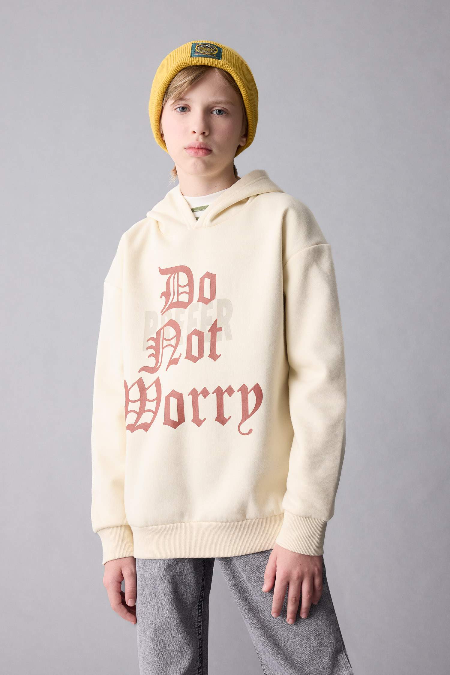 Erkek Çocuk Oversize Geniş Kalıp Kapüşonlu Baskılı Sweatshirt