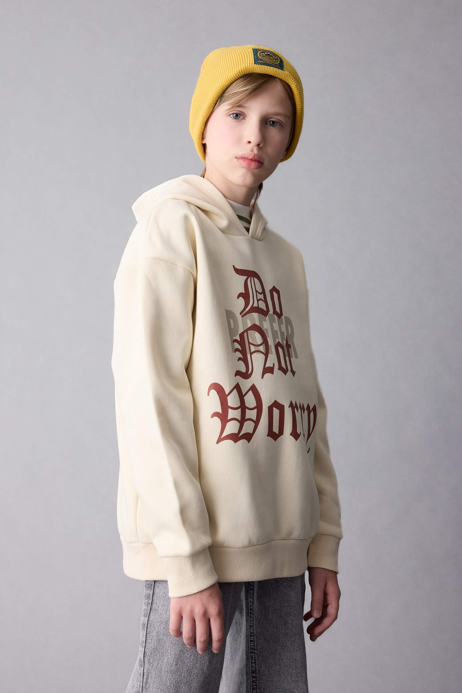 Erkek Çocuk Oversize Geniş Kalıp Kapüşonlu Baskılı Sweatshirt