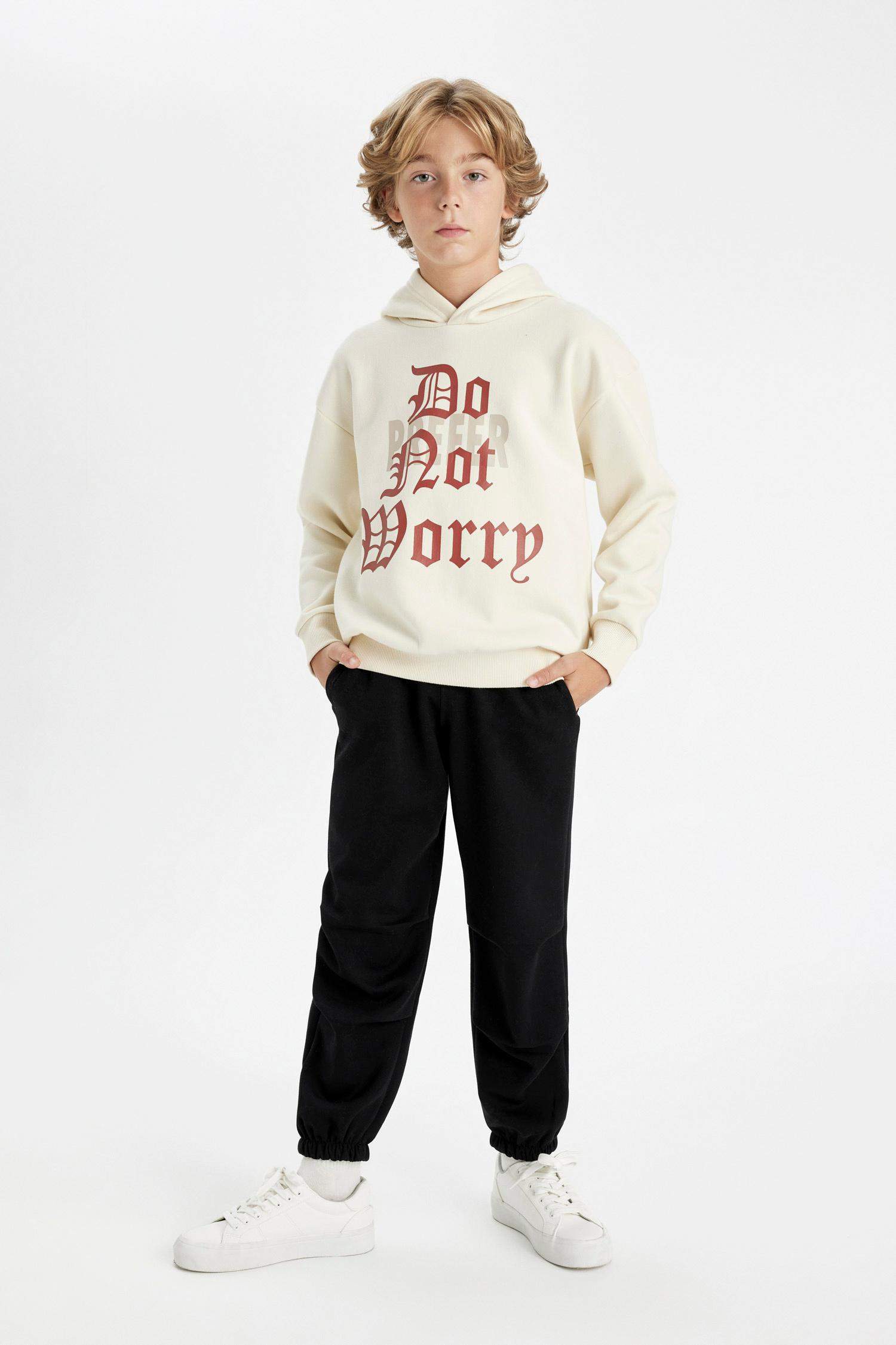 Erkek Çocuk Oversize Geniş Kalıp Kapüşonlu Baskılı Sweatshirt