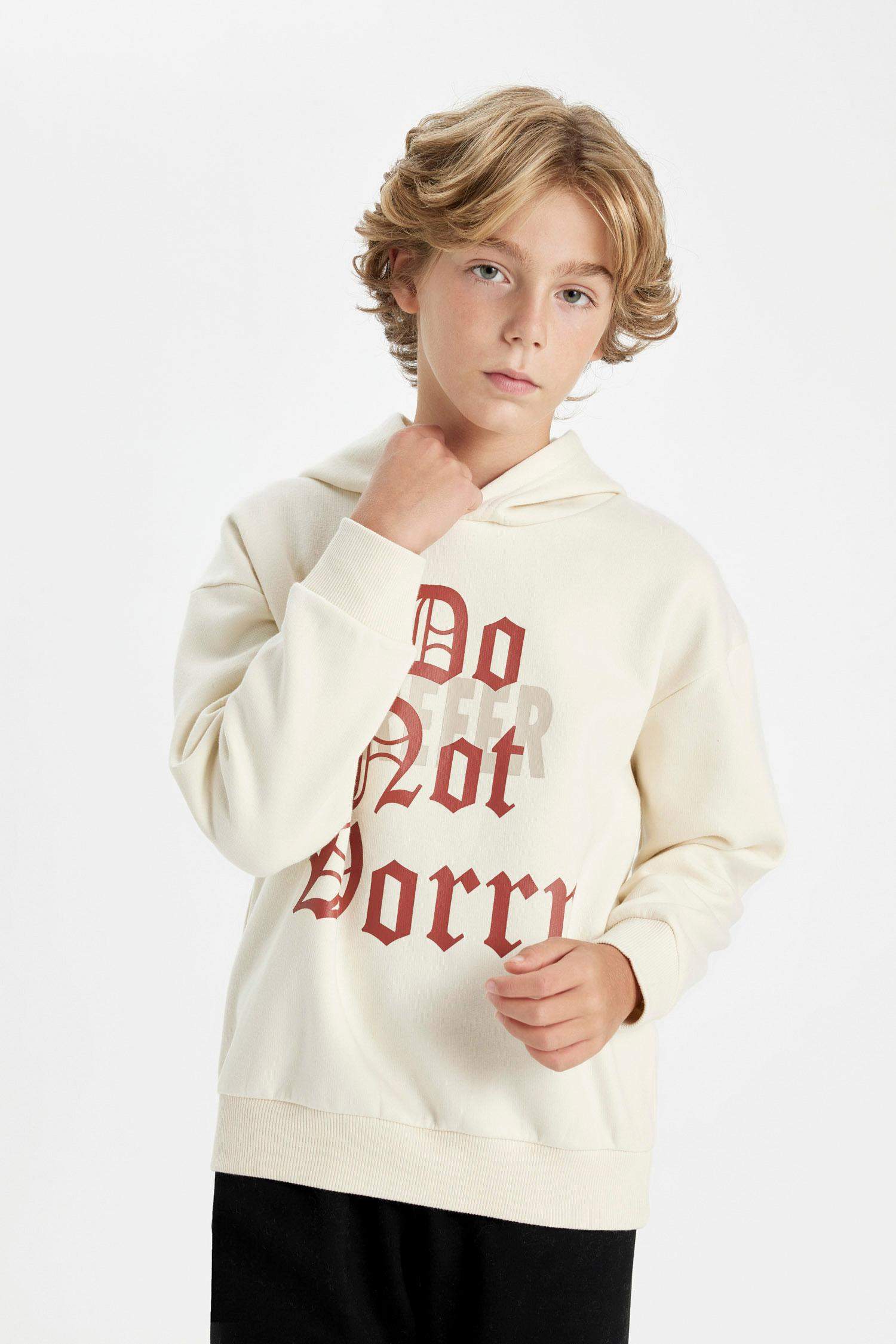 Erkek Çocuk Oversize Geniş Kalıp Kapüşonlu Baskılı Sweatshirt