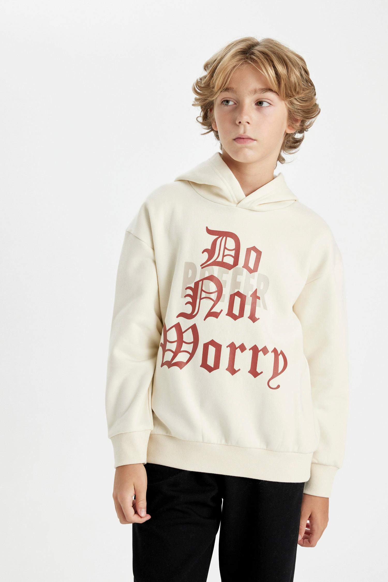 Erkek Çocuk Oversize Geniş Kalıp Kapüşonlu Baskılı Sweatshirt