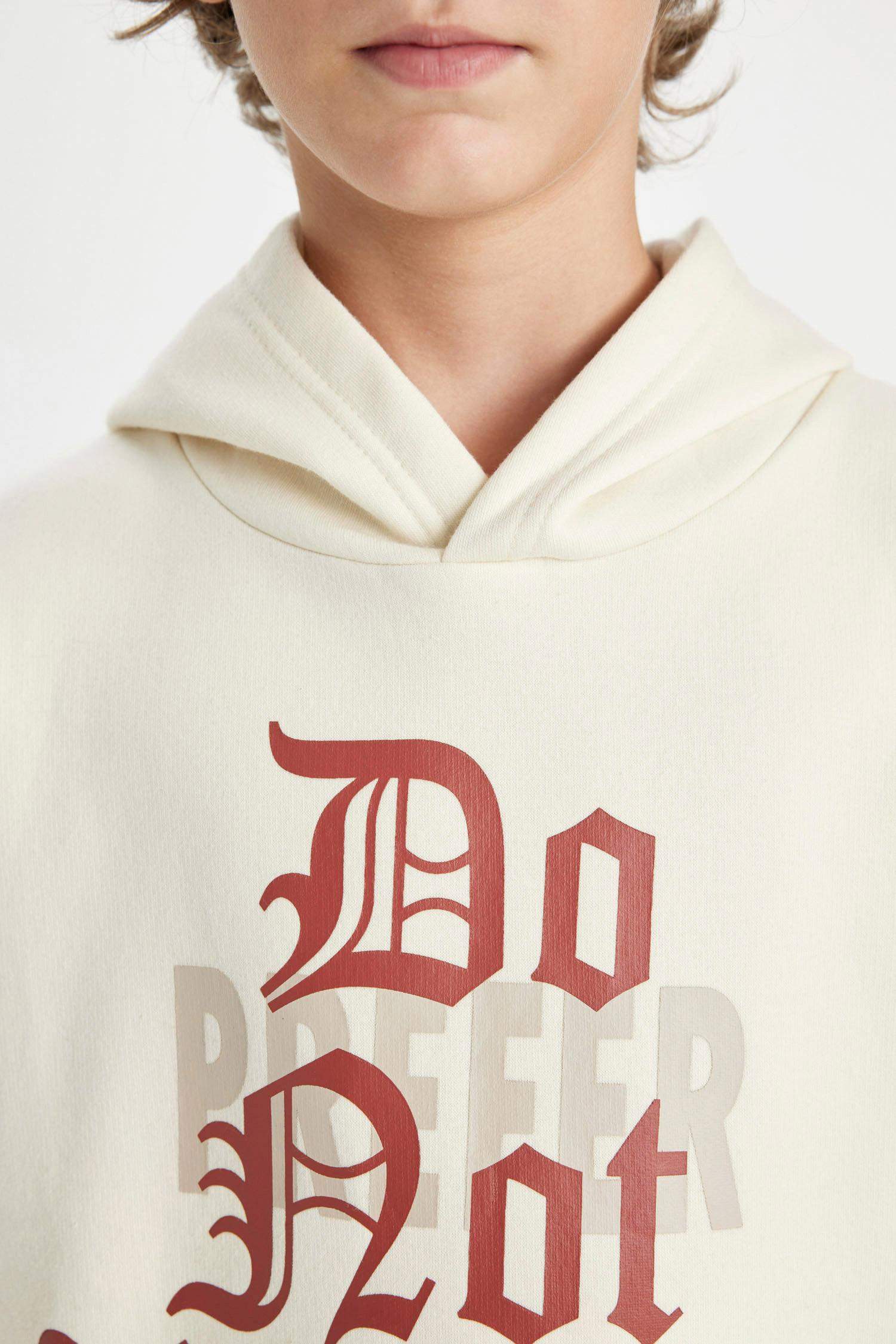 Erkek Çocuk Oversize Geniş Kalıp Kapüşonlu Baskılı Sweatshirt