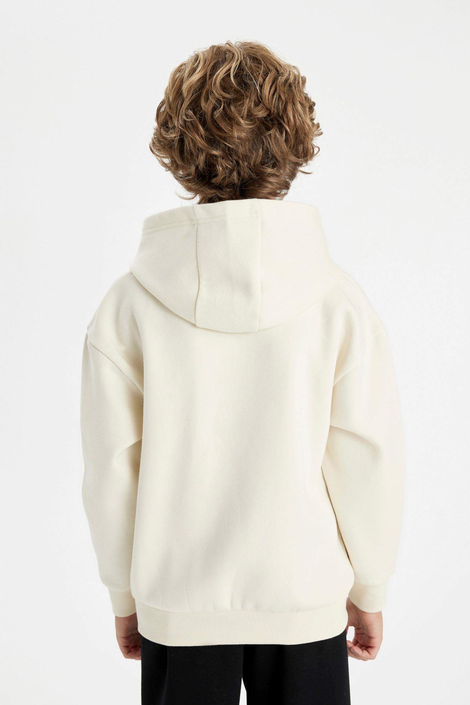 Erkek Çocuk Oversize Geniş Kalıp Kapüşonlu Baskılı Sweatshirt