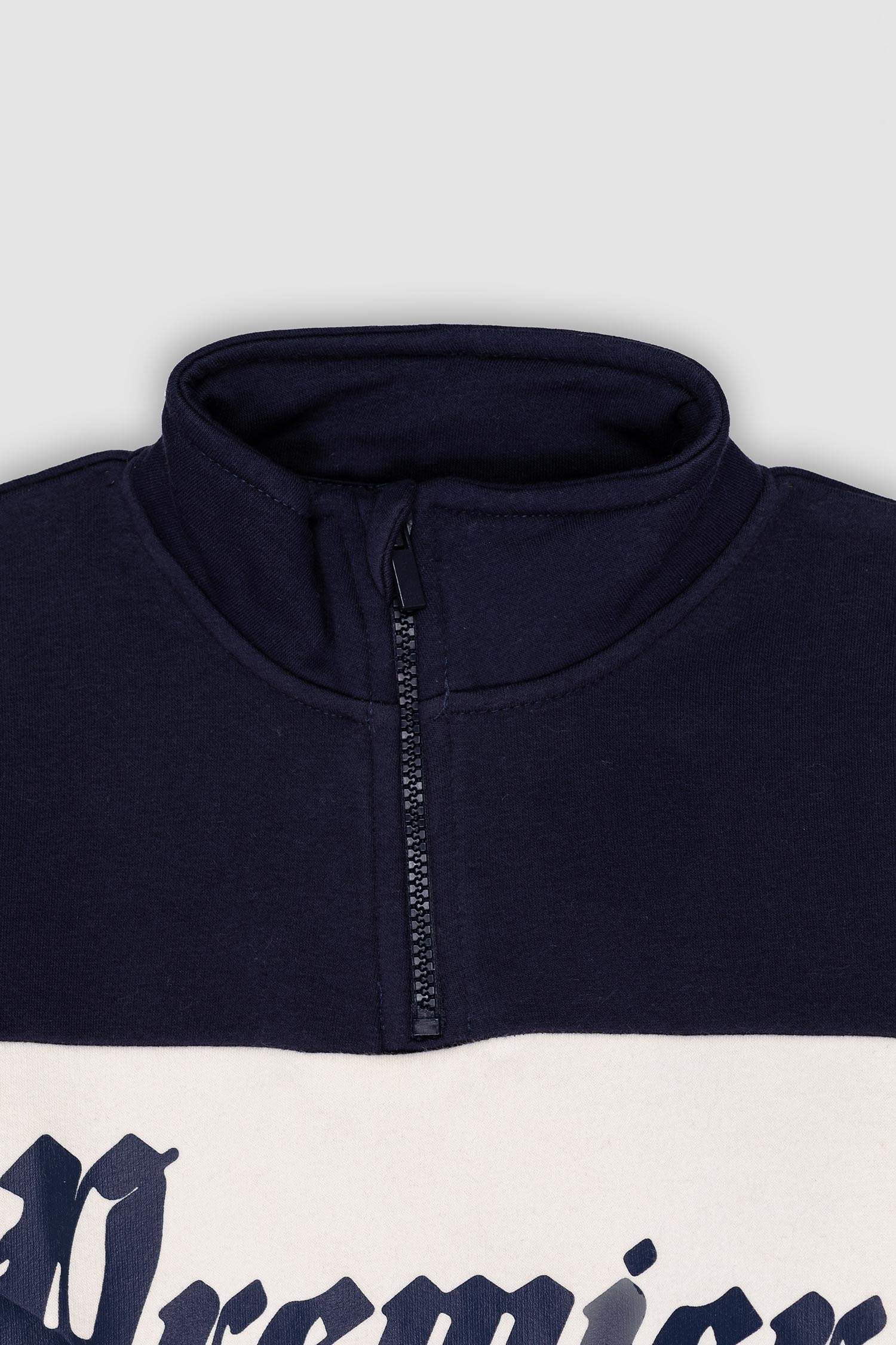 Erkek Çocuk Oversize Geniş Kalıp Yarım Fermuarlı Baskılı Sweatshirt