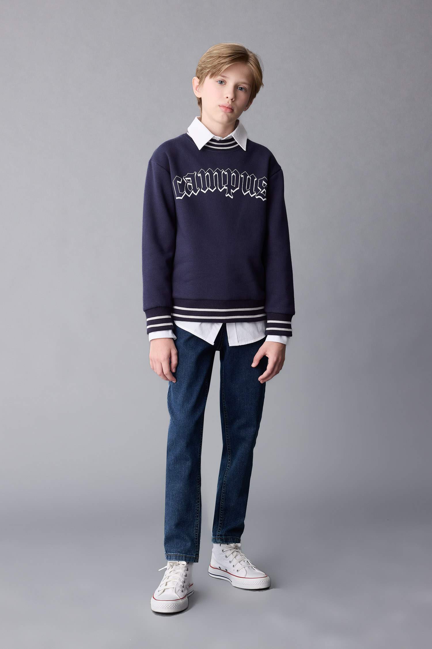 Sweat-Shirt Oversize imprimé en tissu épais à col rond