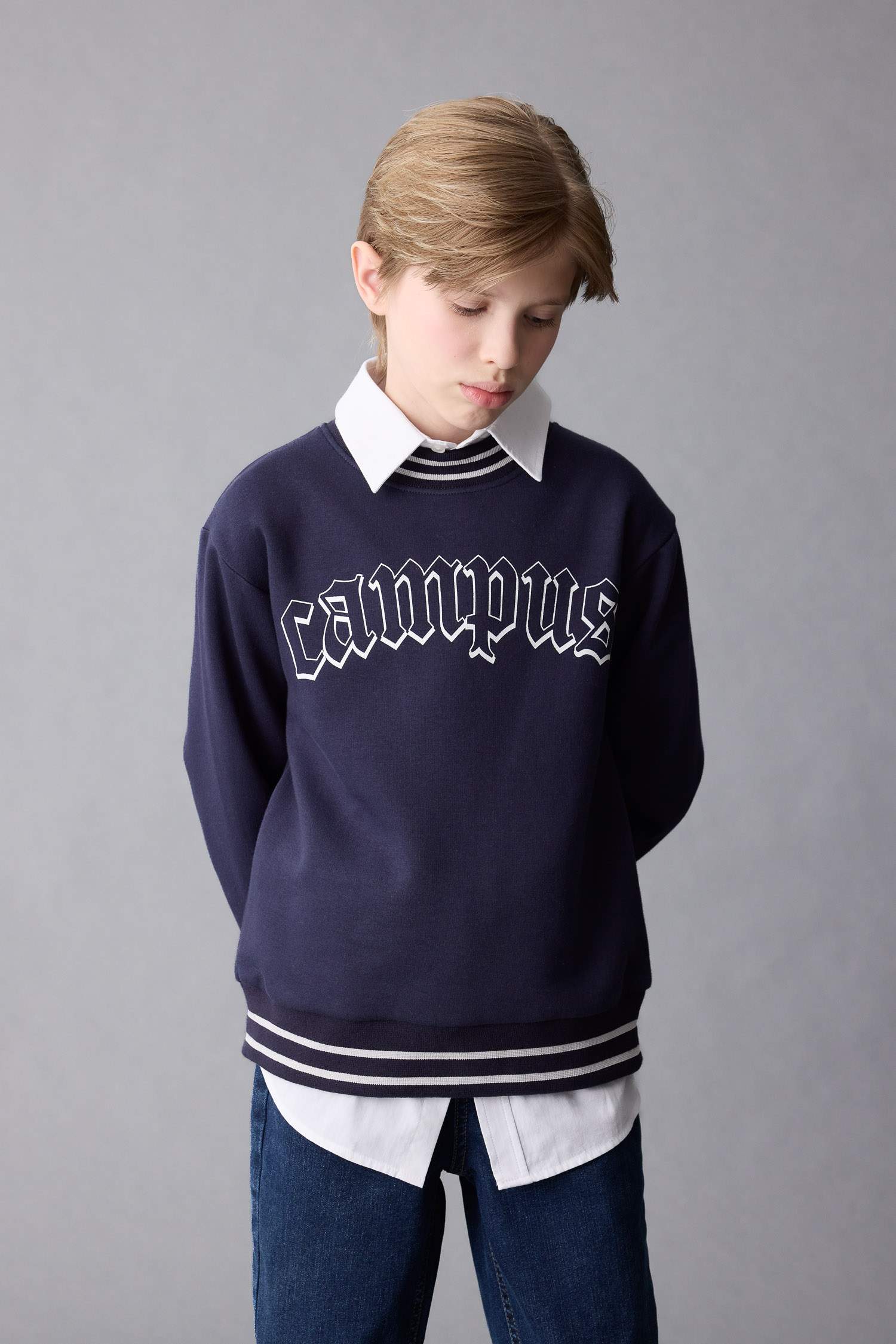 Sweat-Shirt Oversize imprimé en tissu épais à col rond